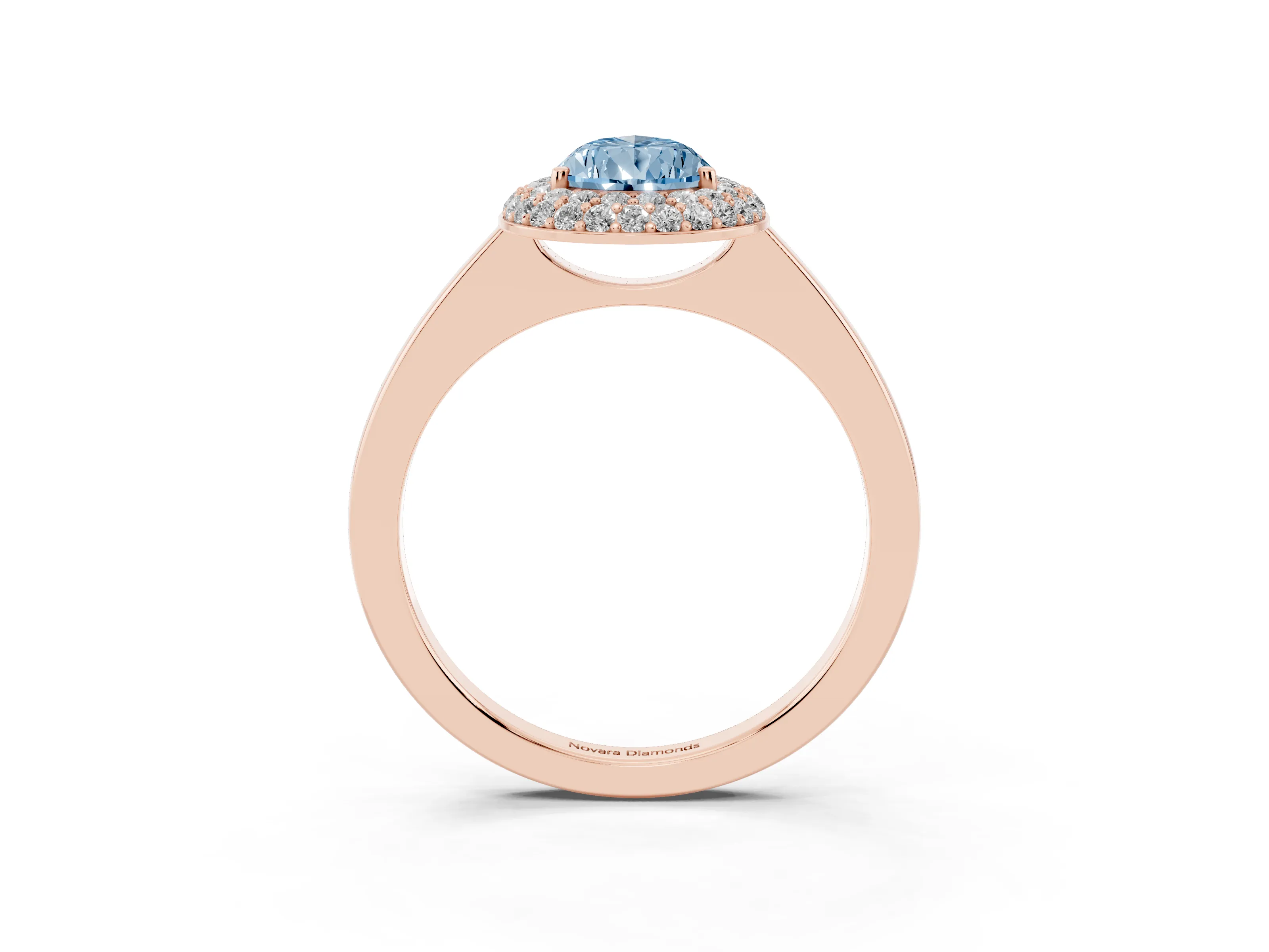 Fancy Blue Pear Cut Diamond Halo Engagement Ring Set in Rose gold with Solitaire Band and Prong Setting