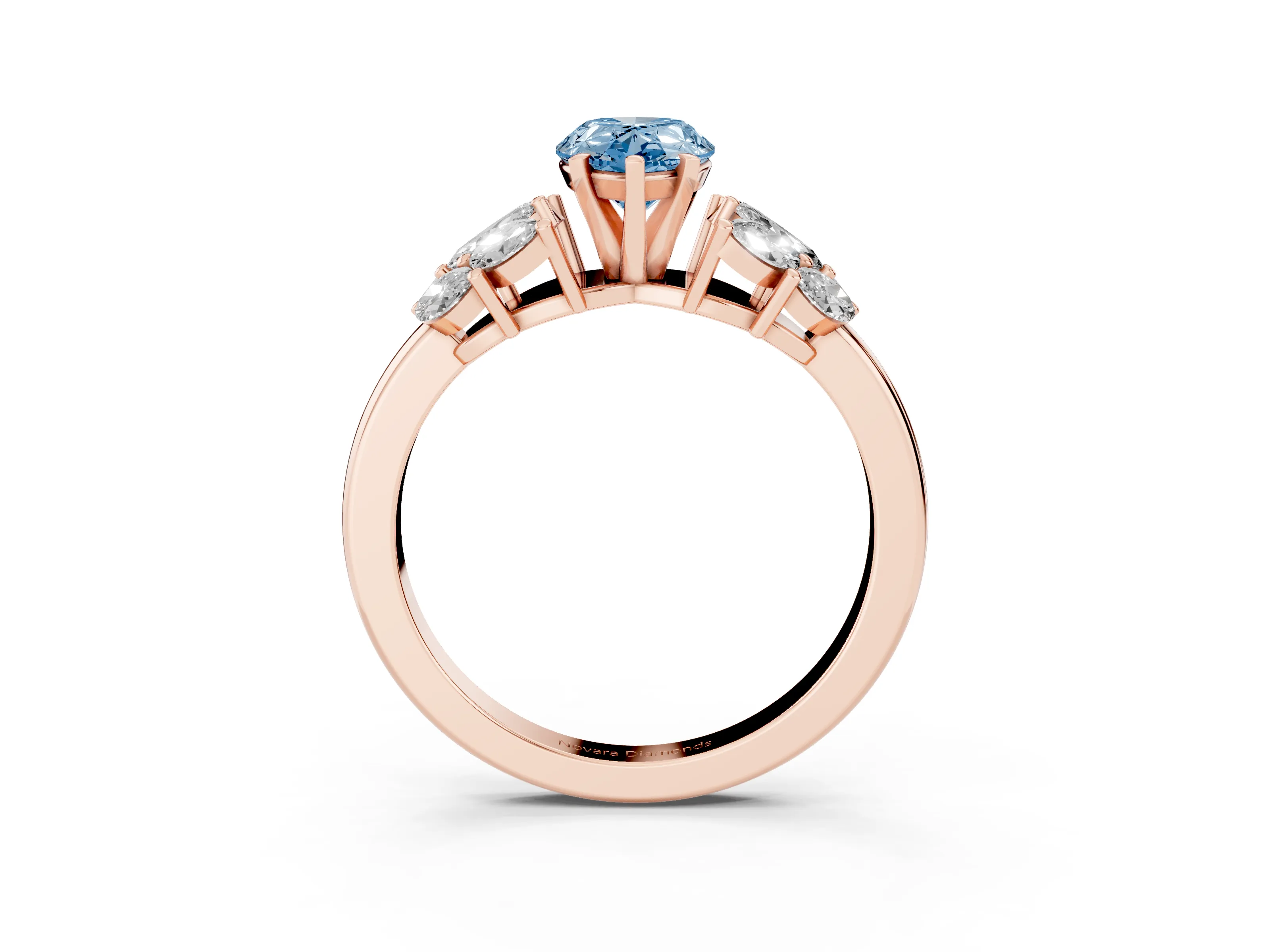 Fancy Blue Pear Cut Diamond Cluster Leaf Design Ring Set in Rose gold with Prong Setting