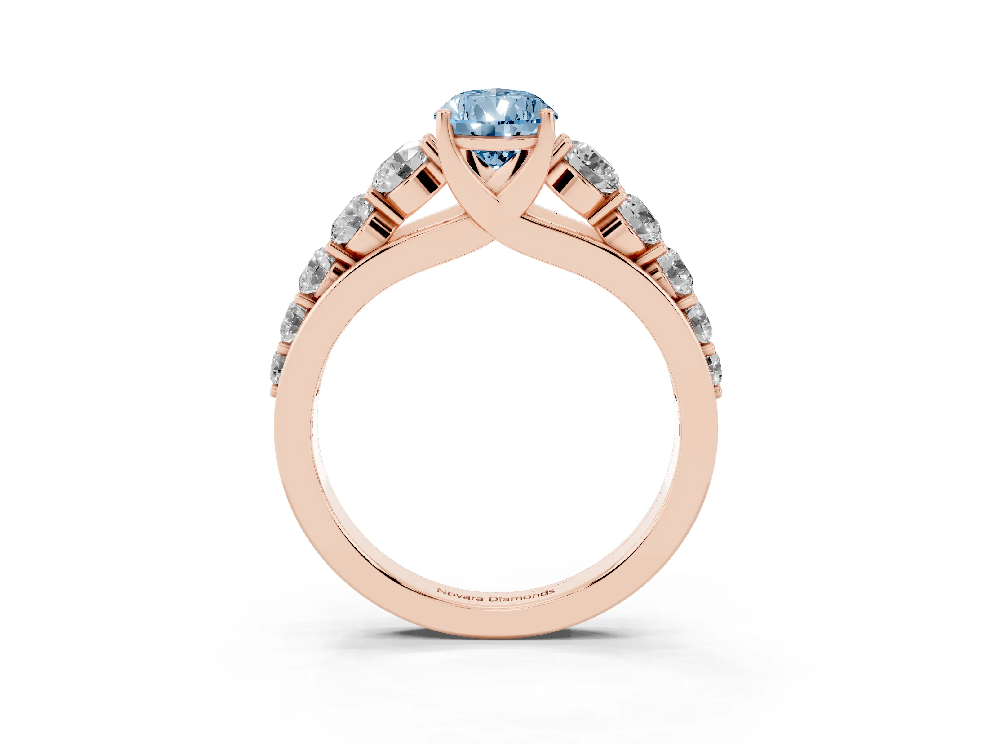 Fancy Blue Pear Cut Diamond Solitaire Ring Set in Rose gold with Pavé-Set Band and Prong Setting
