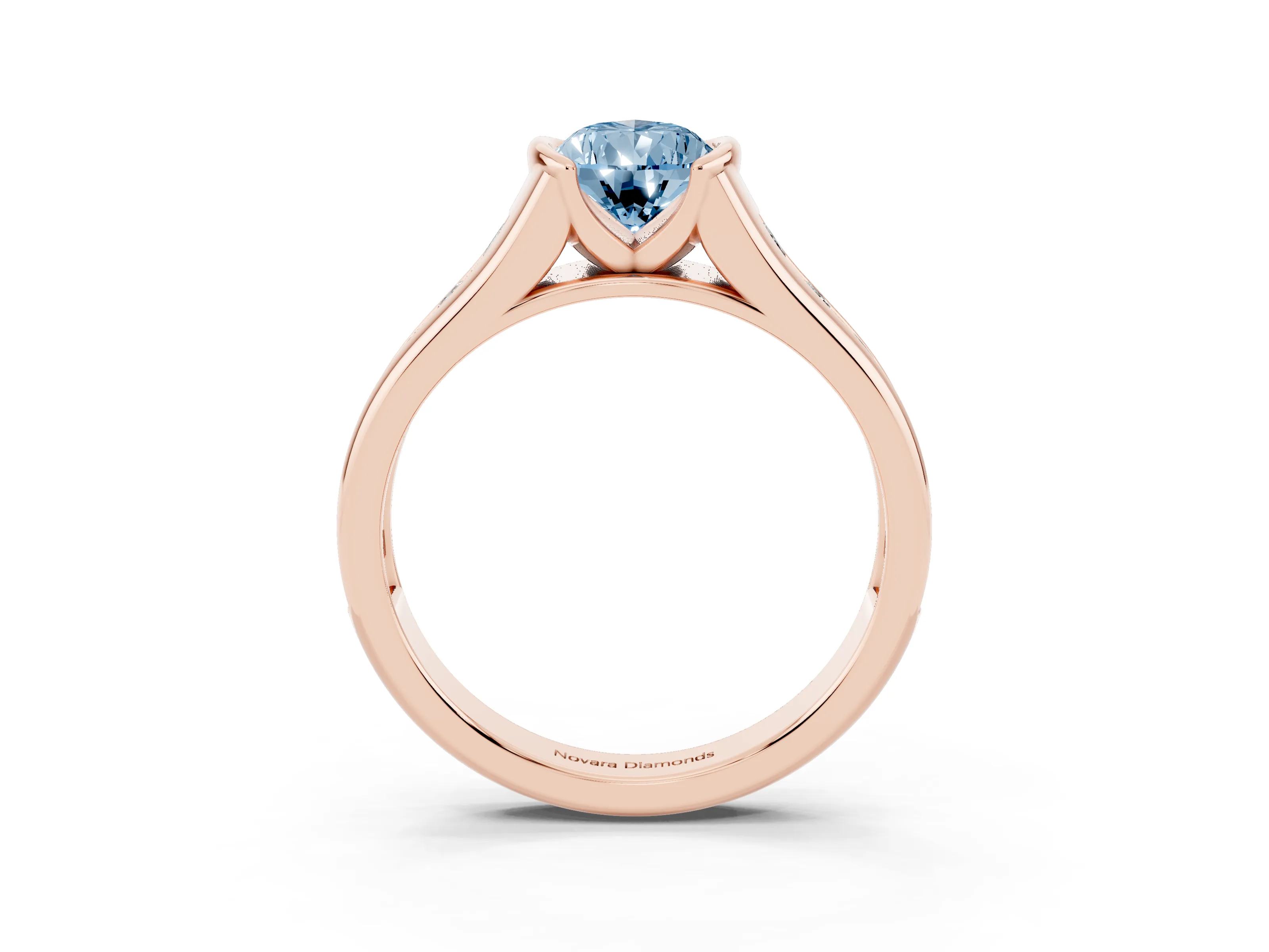 Fancy Blue Pear Cut Diamond Bezel-Set Solitaire Ring Set in Rose gold with Channel-Set Band
