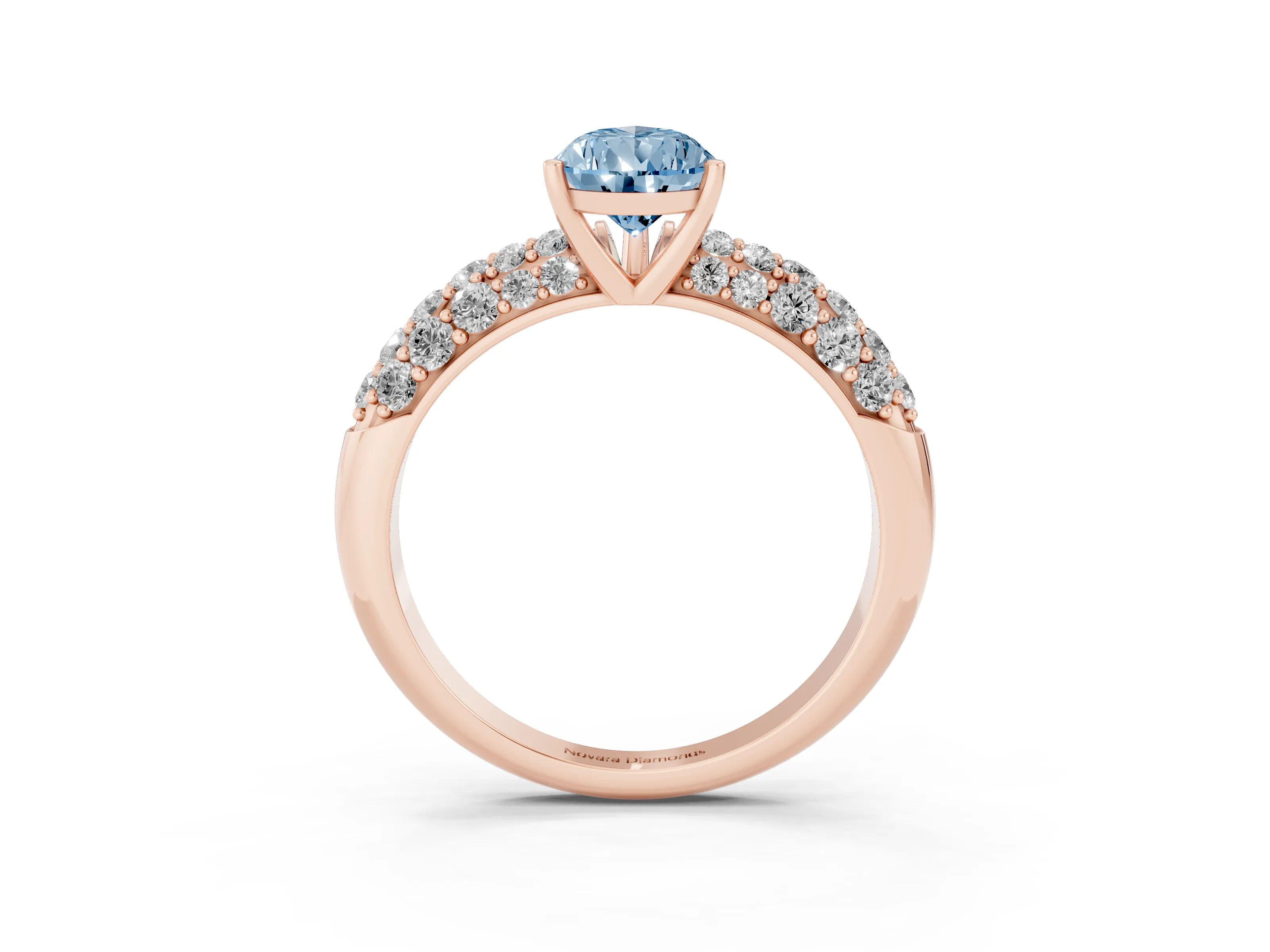 Fancy Blue Pear Cut Diamond Pavé Band Solitaire Ring Set in Rose gold with Close-Set Accent Stones and Prong Setting