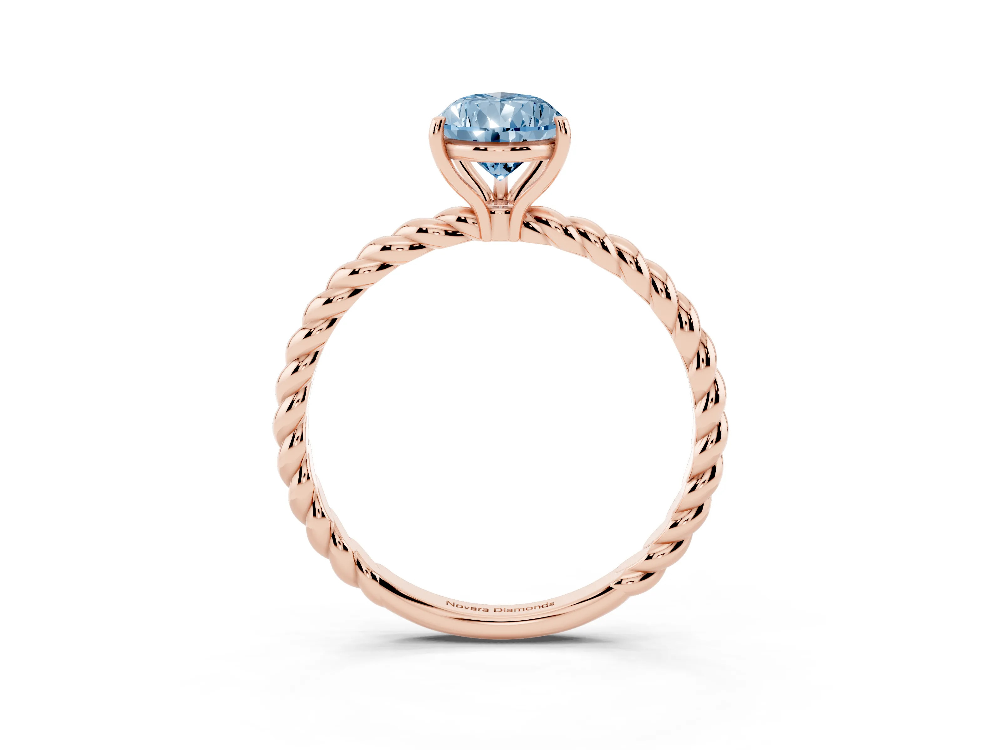 Fancy Blue Pear Cut Diamond Solitaire Ring Set in Rose gold with Twist Band and Prong Setting