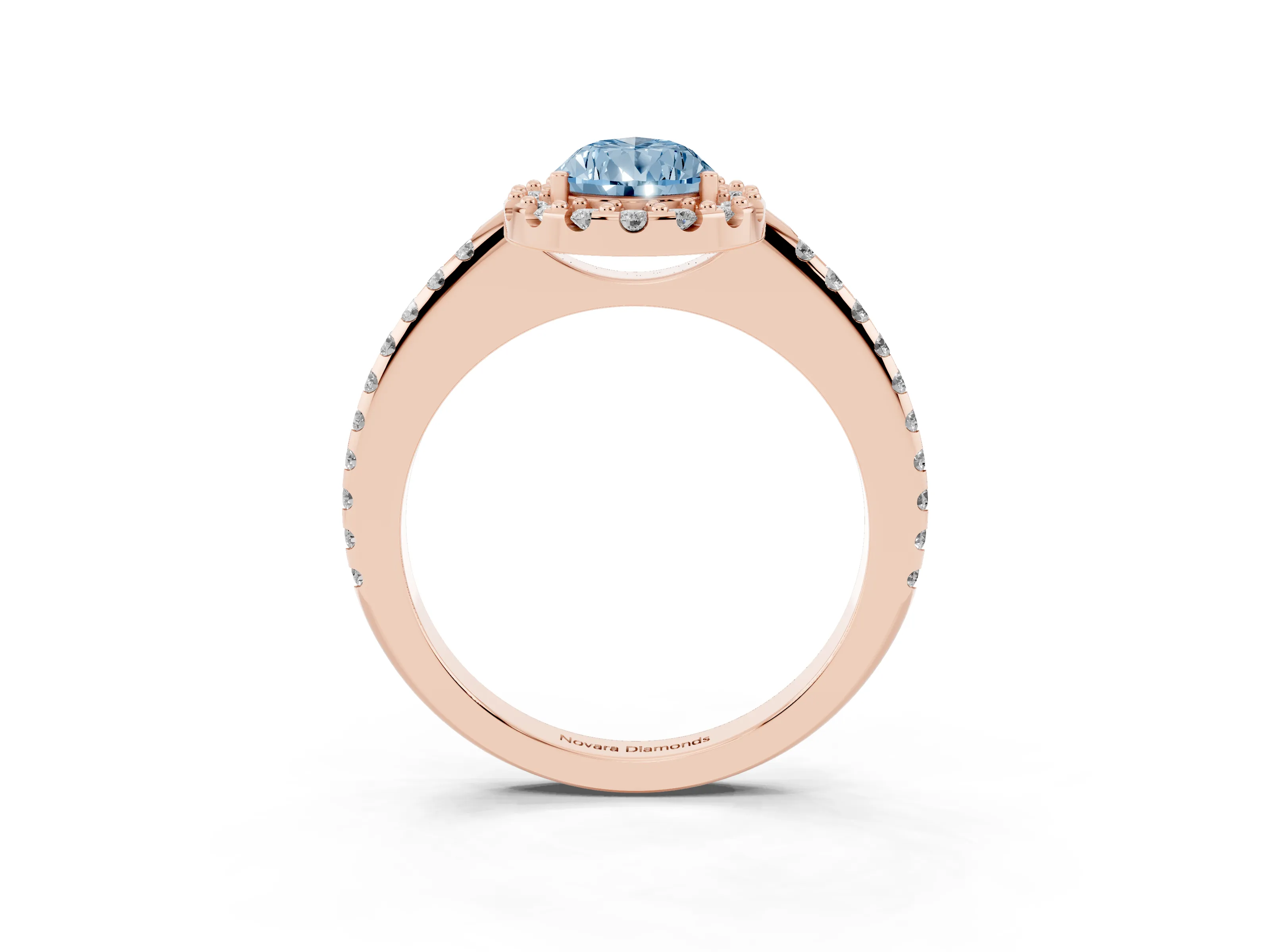 Fancy Blue Pear Cut Diamond Pavé Halo Ring Set in Rose gold with Prong Setting