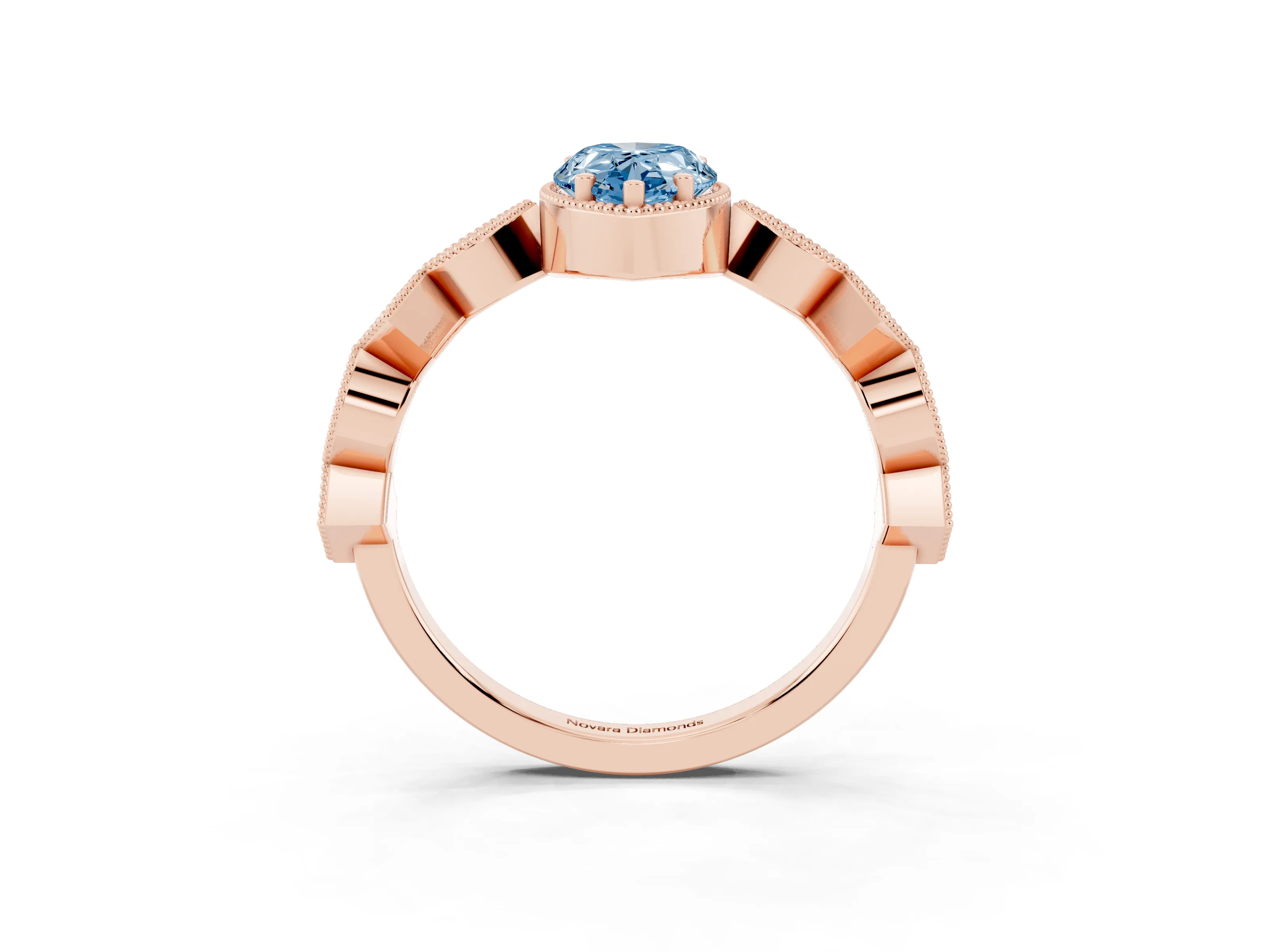 Fancy Blue Pear Cut Diamond Milgrain Marquise Twist Band Ring Set in Rose gold with Prong Setting