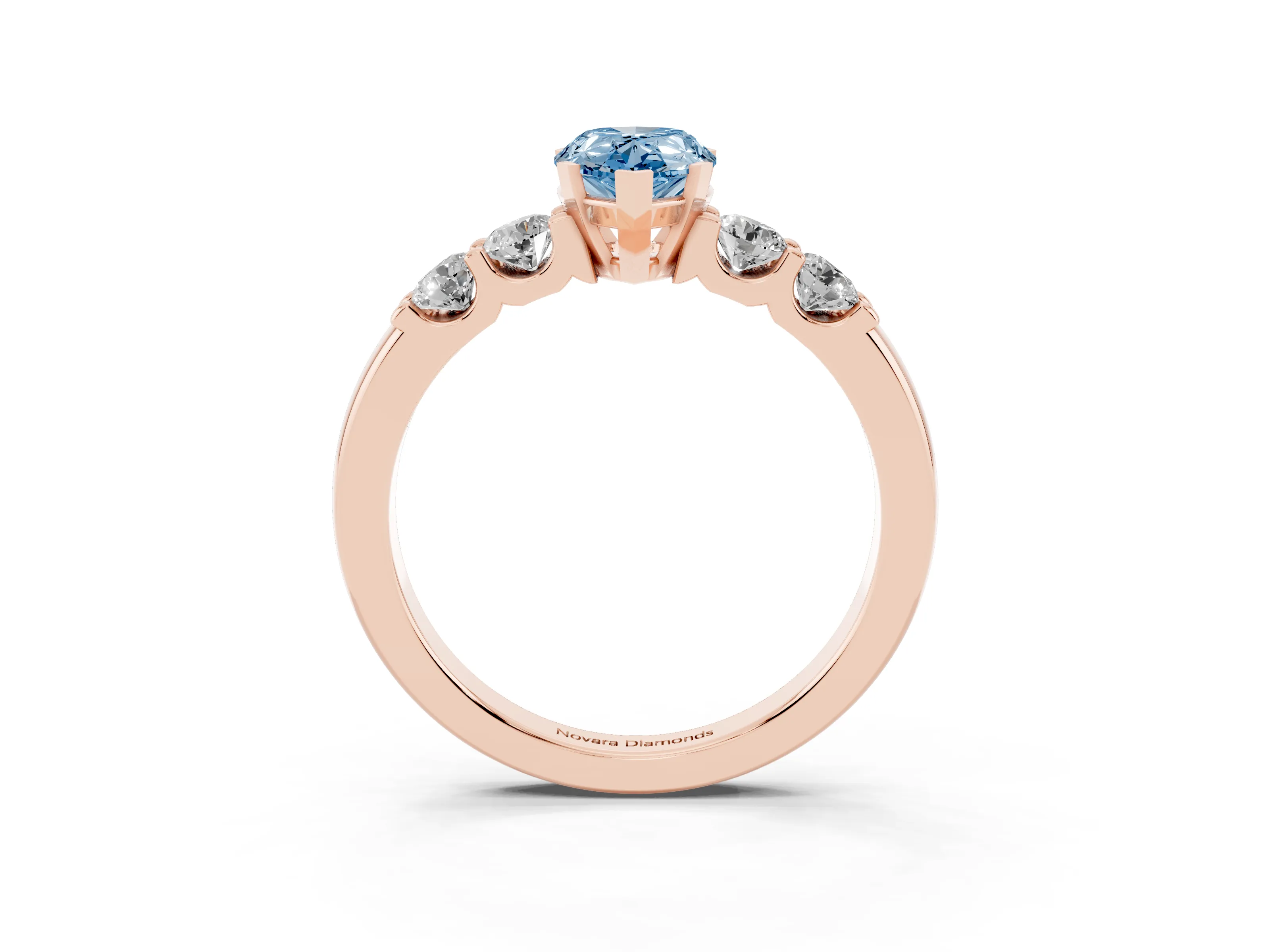 Fancy Blue Pear Cut Diamond Five-Stone Prong Set Engagement Ring Set in Rose gold with Channel Band