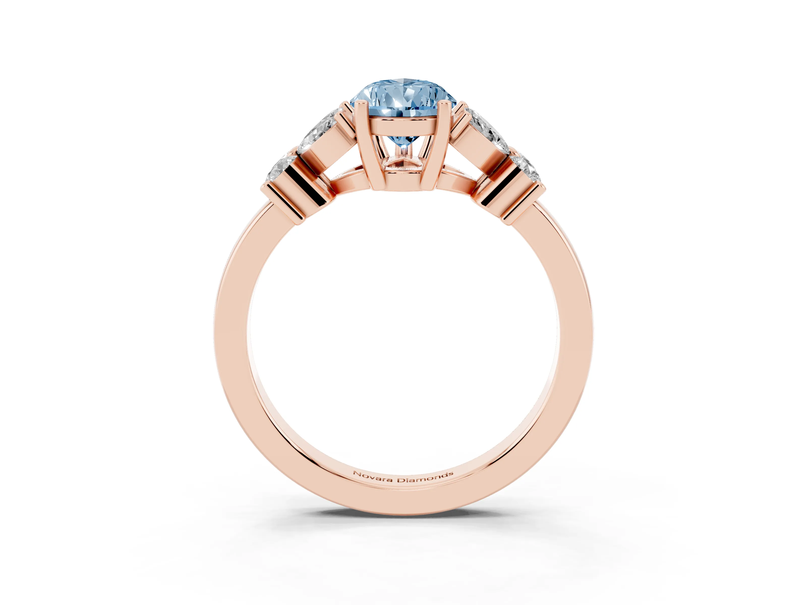 Fancy Blue Pear Cut Diamond Floral Cluster Ring Set in Rose gold with Marquise Petals and Prong Setting