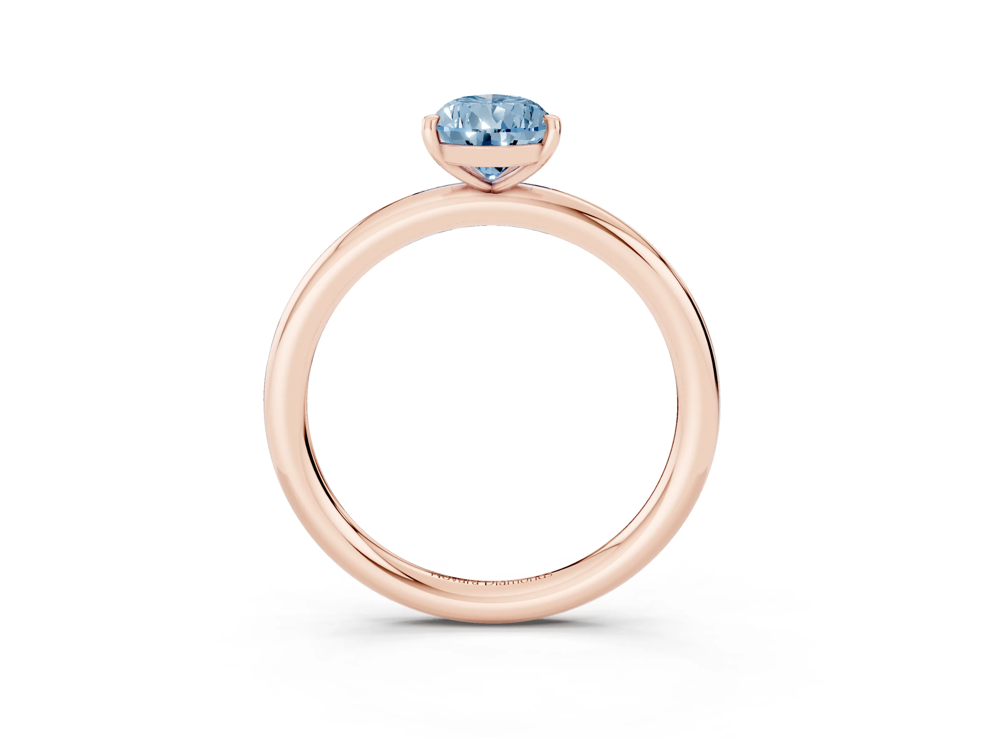 Fancy Blue Pear Cut Diamond Solitaire Ring Set in Rose gold with Prong Setting on a Polished Plain Band