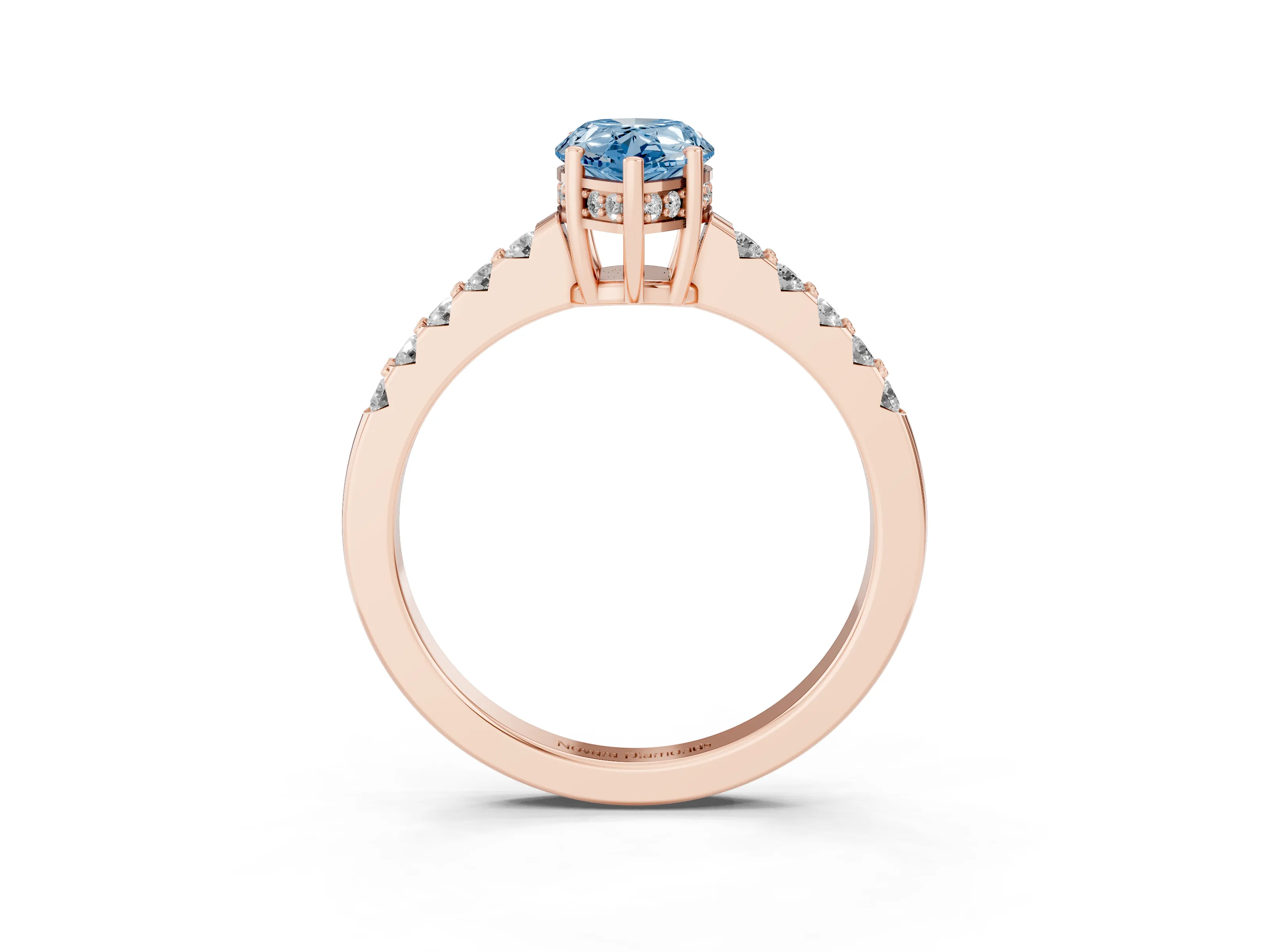 Fancy Blue Pear Cut Diamond Solitaire Engagement Ring Set in Rose gold with Pavé Band and Prong Setting