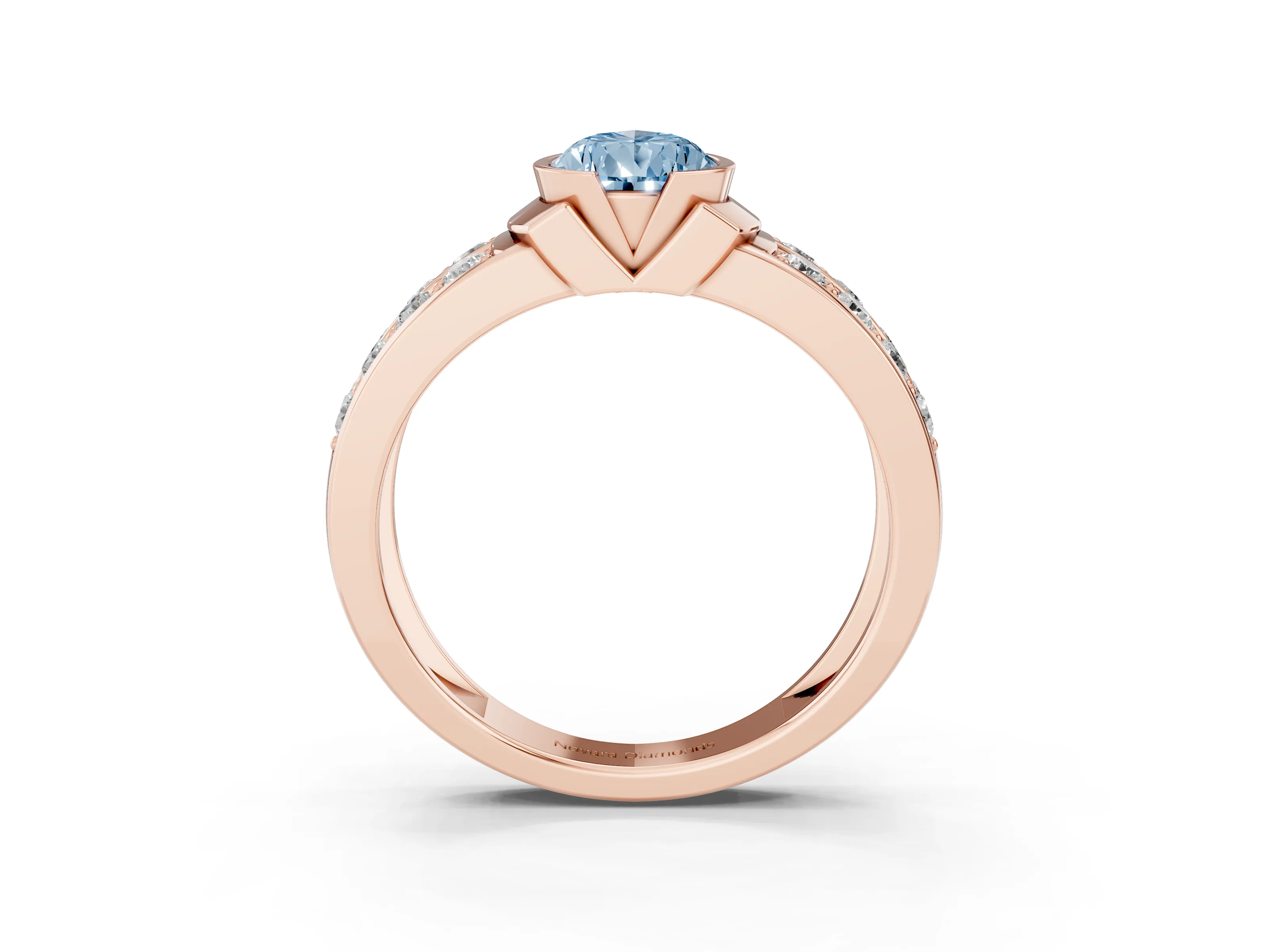 Fancy Blue Pear Cut Diamond Wide Channel Set Band Ring Set in Rose gold with Bezel Setting