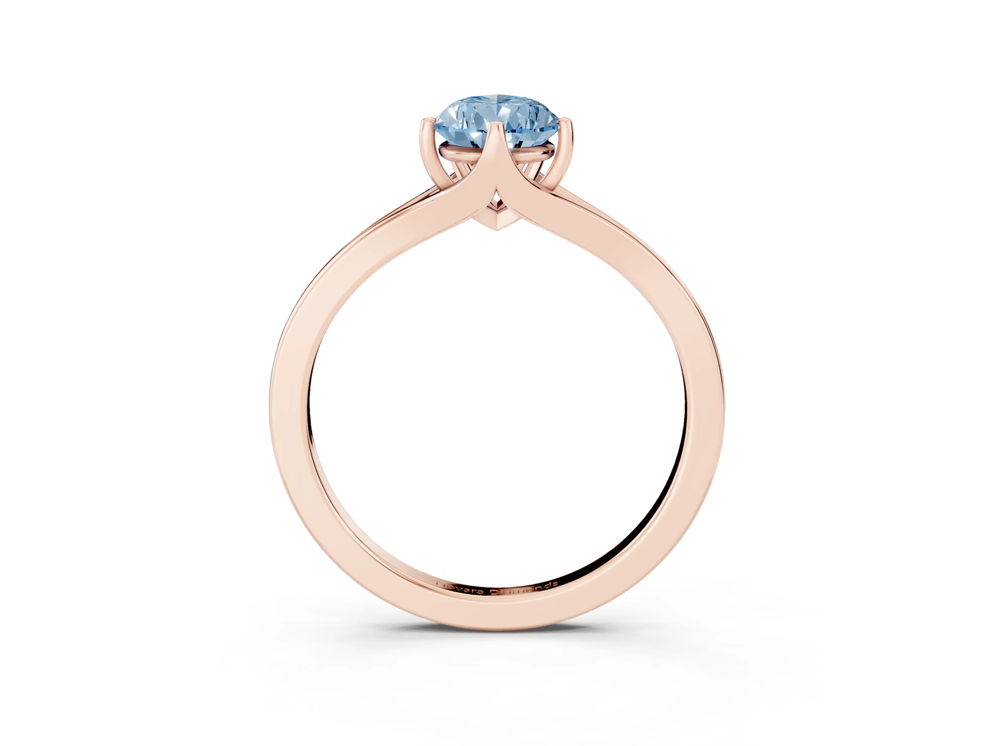 Fancy Blue Pear Cut Diamond Solitaire Ring Set in Rose gold with Polished Tapered Band and Prong Setting