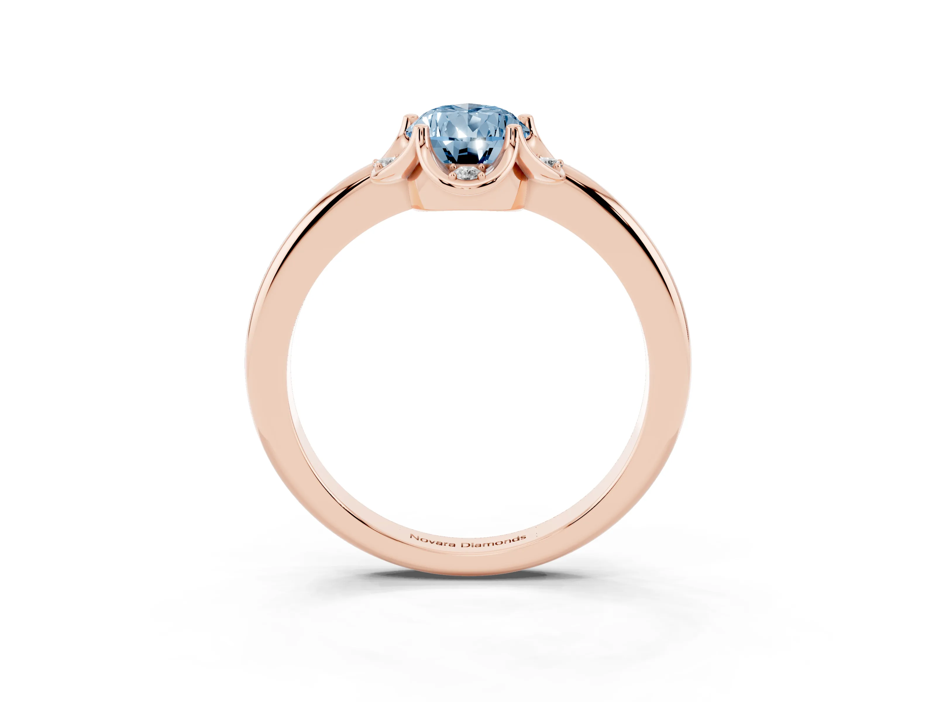 Fancy Blue Pear Cut Diamond Round Cluster Halo Ring Set in Rose gold with Solitaire Band and Prong Setting