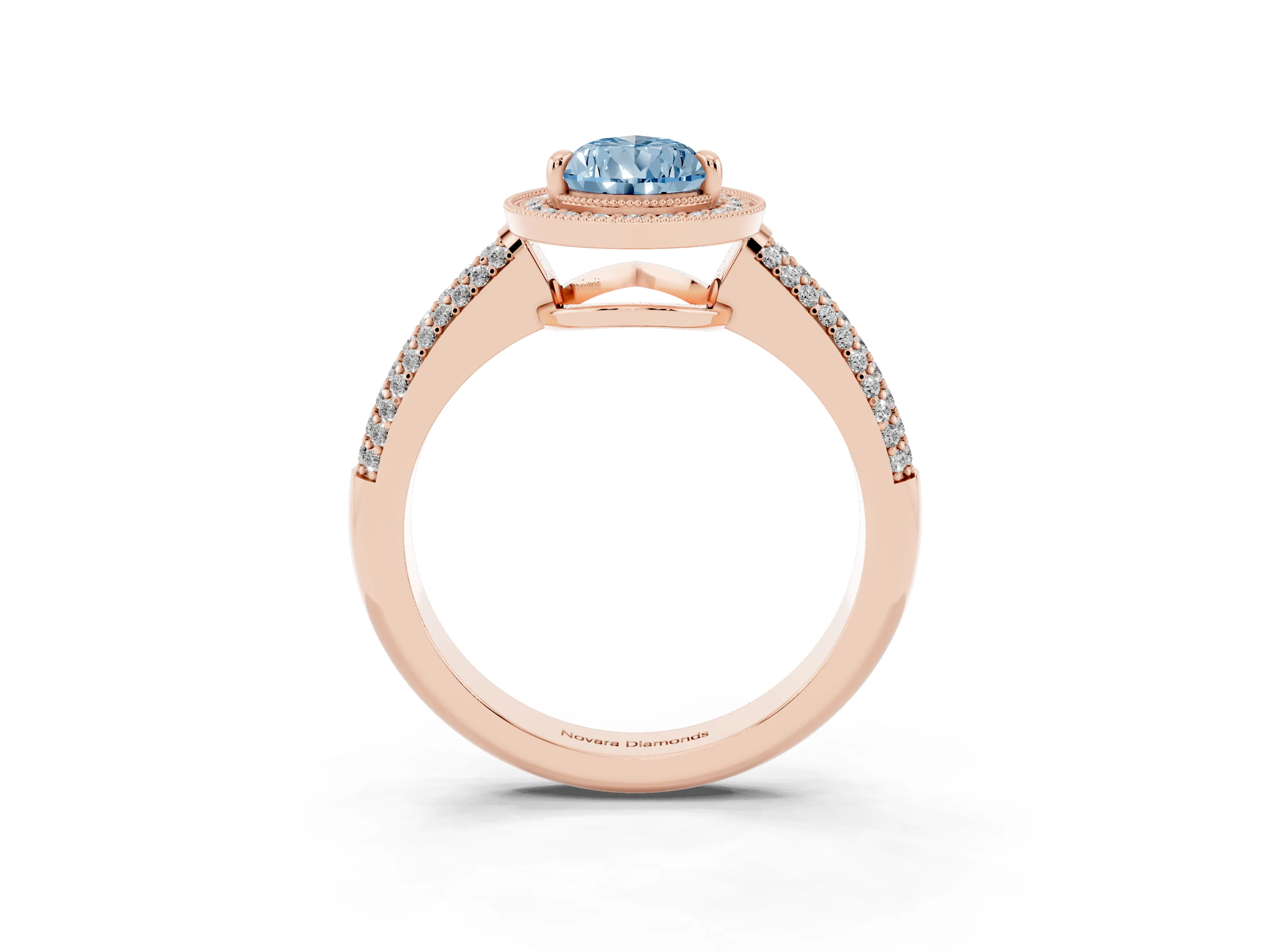 Fancy Blue Pear Cut Diamond Halo Pavé Band Set in Rose gold with Prong Setting