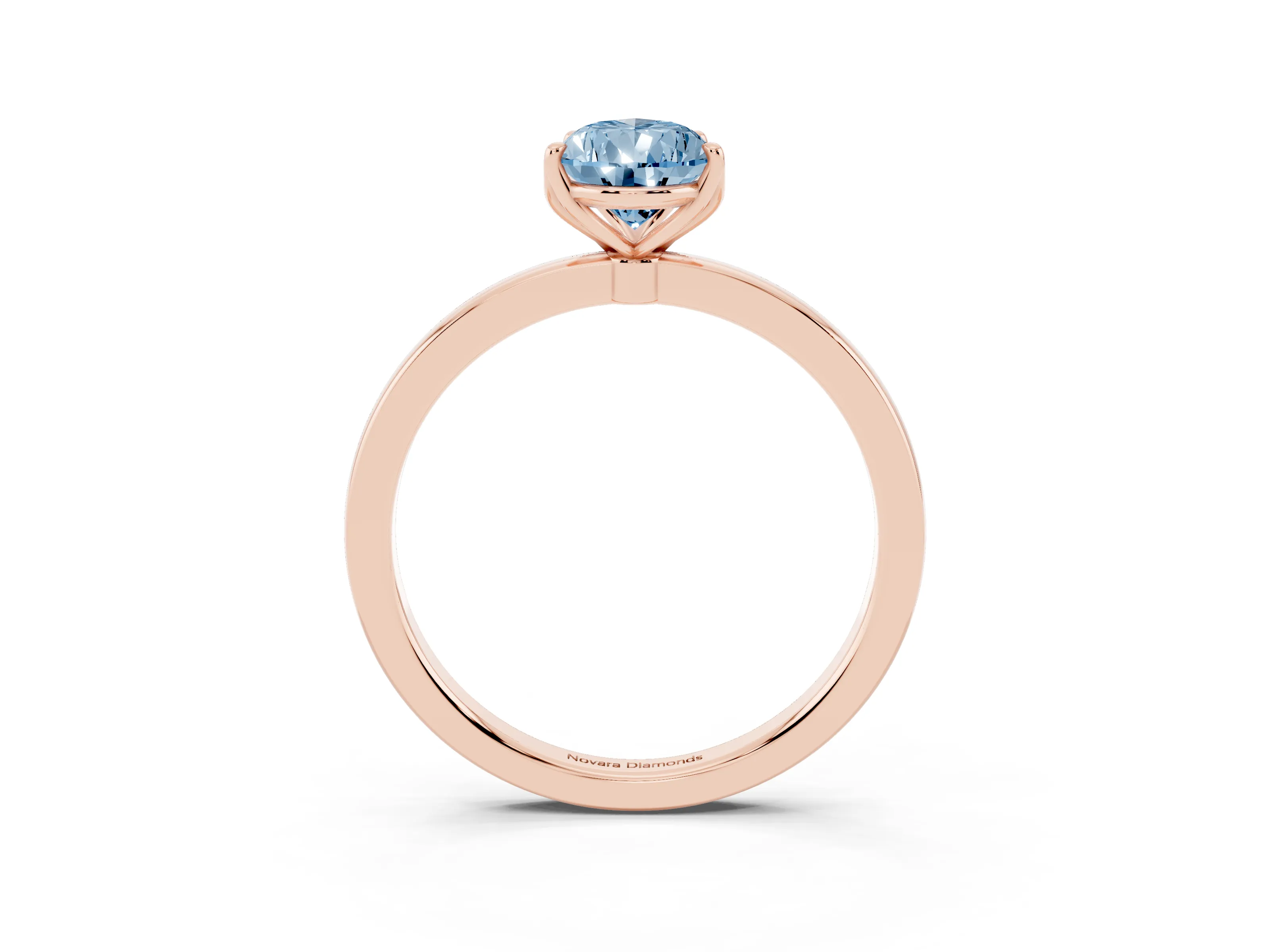 Fancy Blue Pear Cut Diamond Solitaire Ring Set in Rose gold with Prong Setting and Thin Polished Band