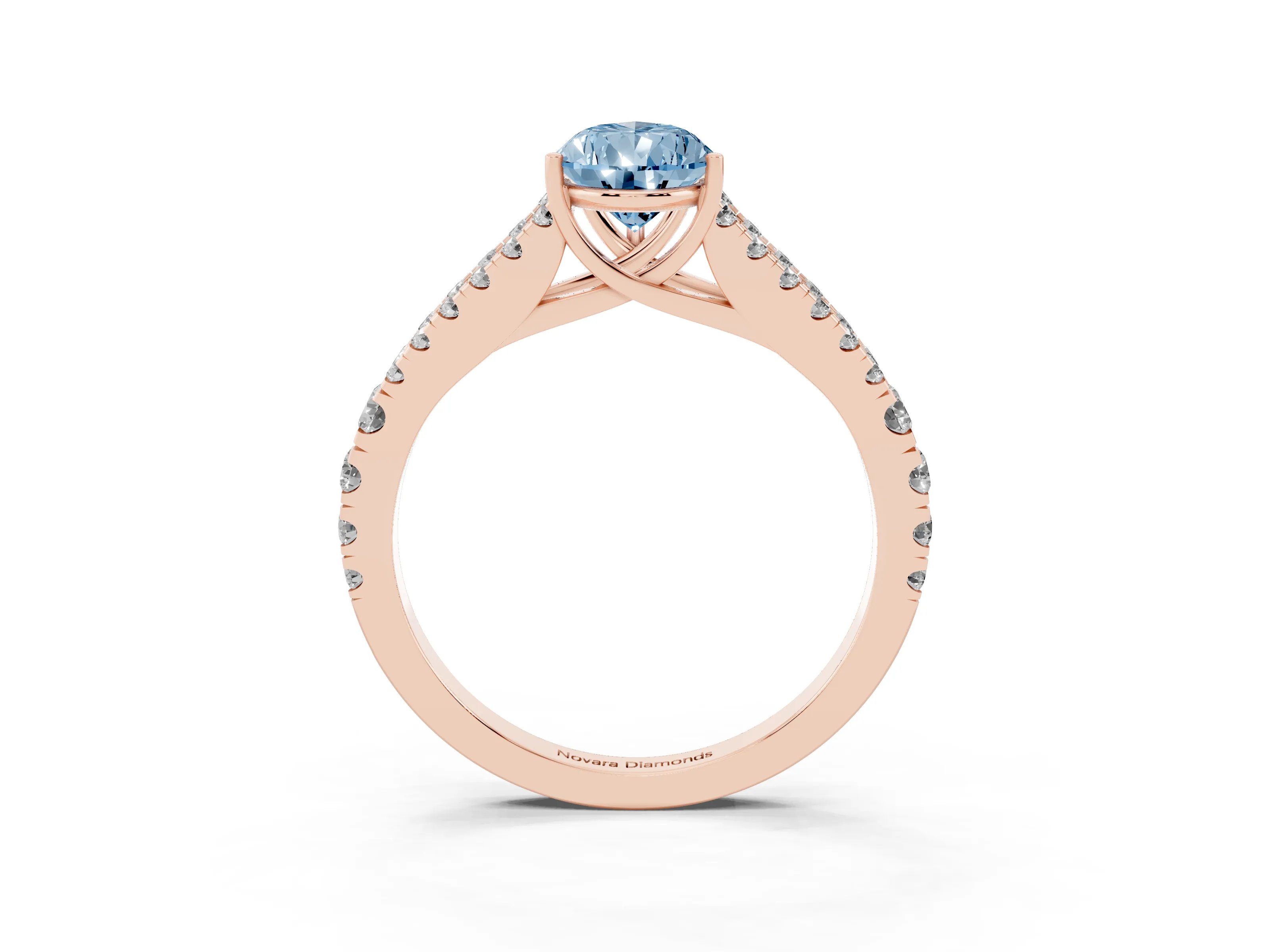 Fancy Blue Pear Cut Diamond Split Shank Pavé Engagement Ring Set in Rose gold with Prong-Held Center Stone