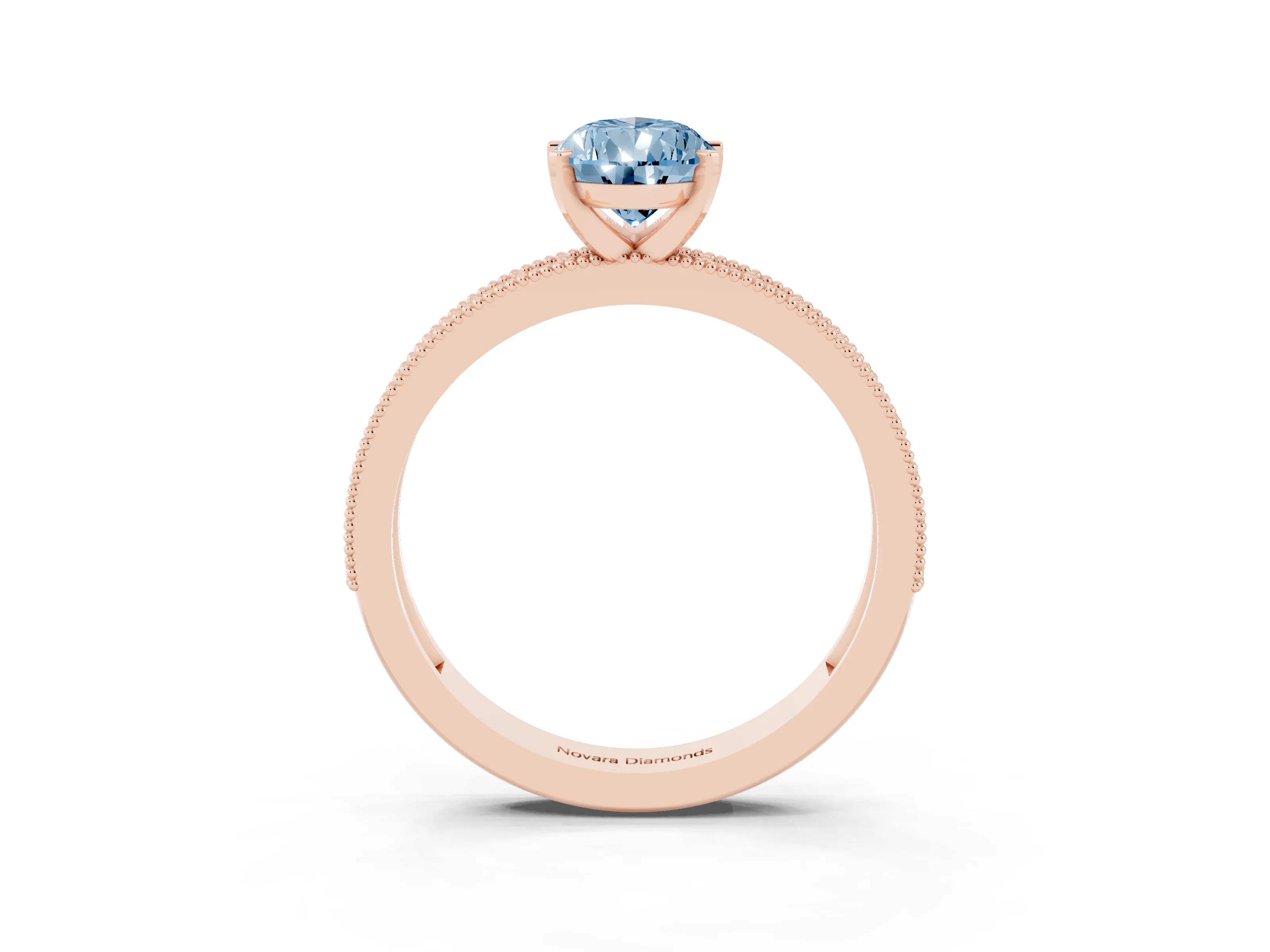 Fancy Blue Pear Cut Diamond Milgrain Pavé Engagement Ring Set in Rose gold with Prong Setting
