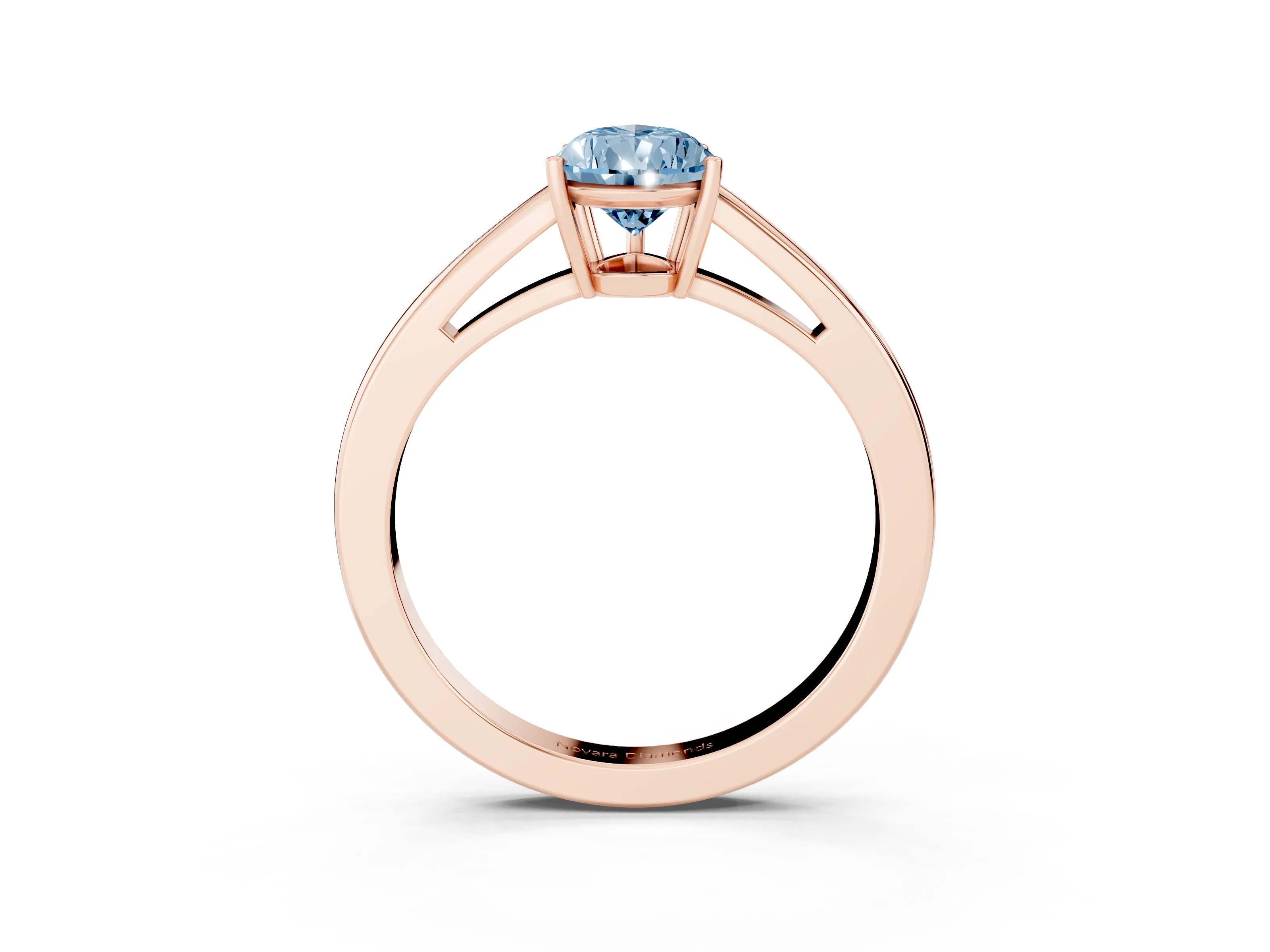 Fancy Blue Pear Cut Diamond Solitaire Ring Set in Rose gold with Split Shank and Prong Setting