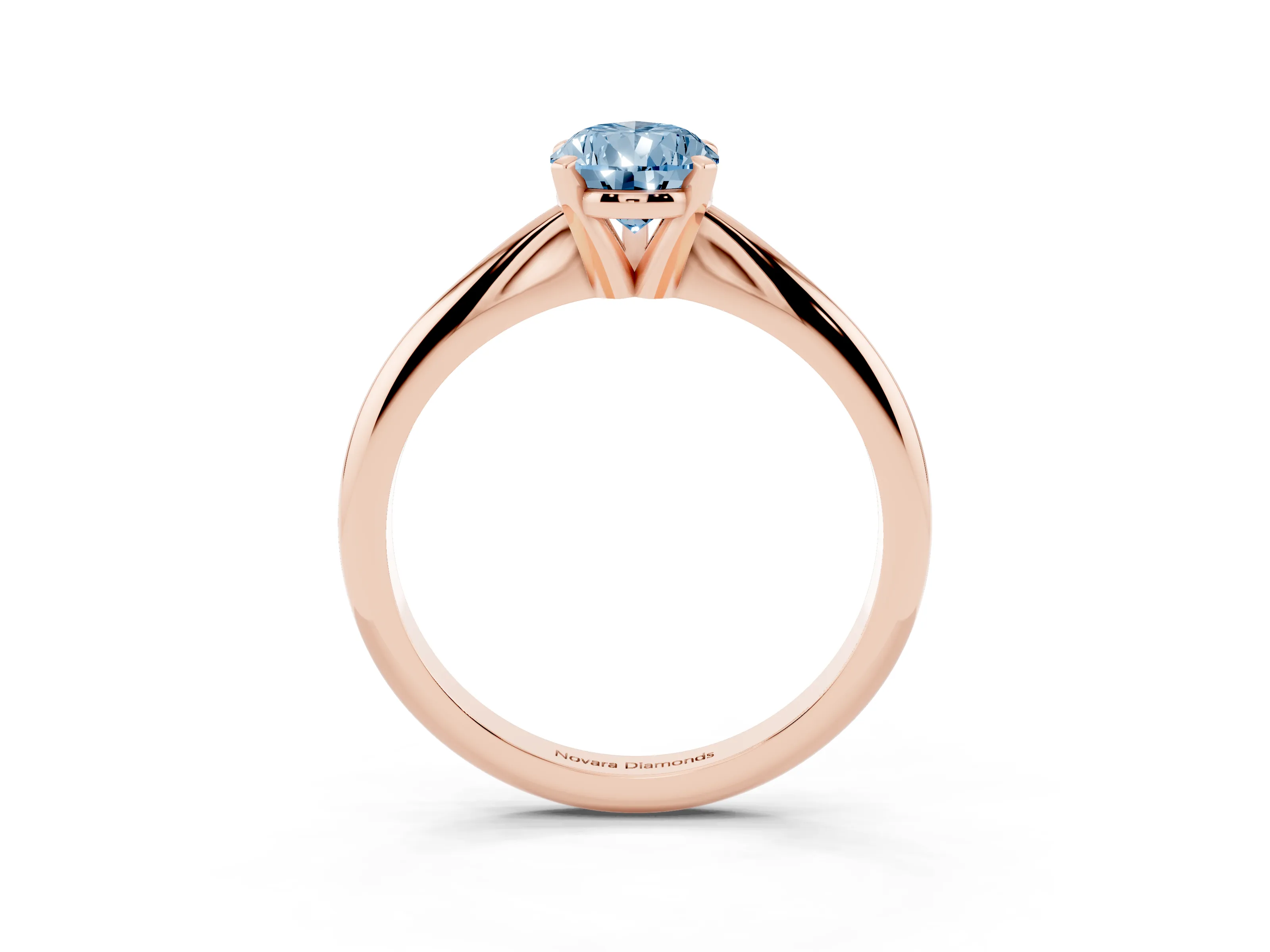 Fancy Blue Pear Cut Diamond Solitaire Ring Set in Rose gold with Prong Setting on a Plain Round Band