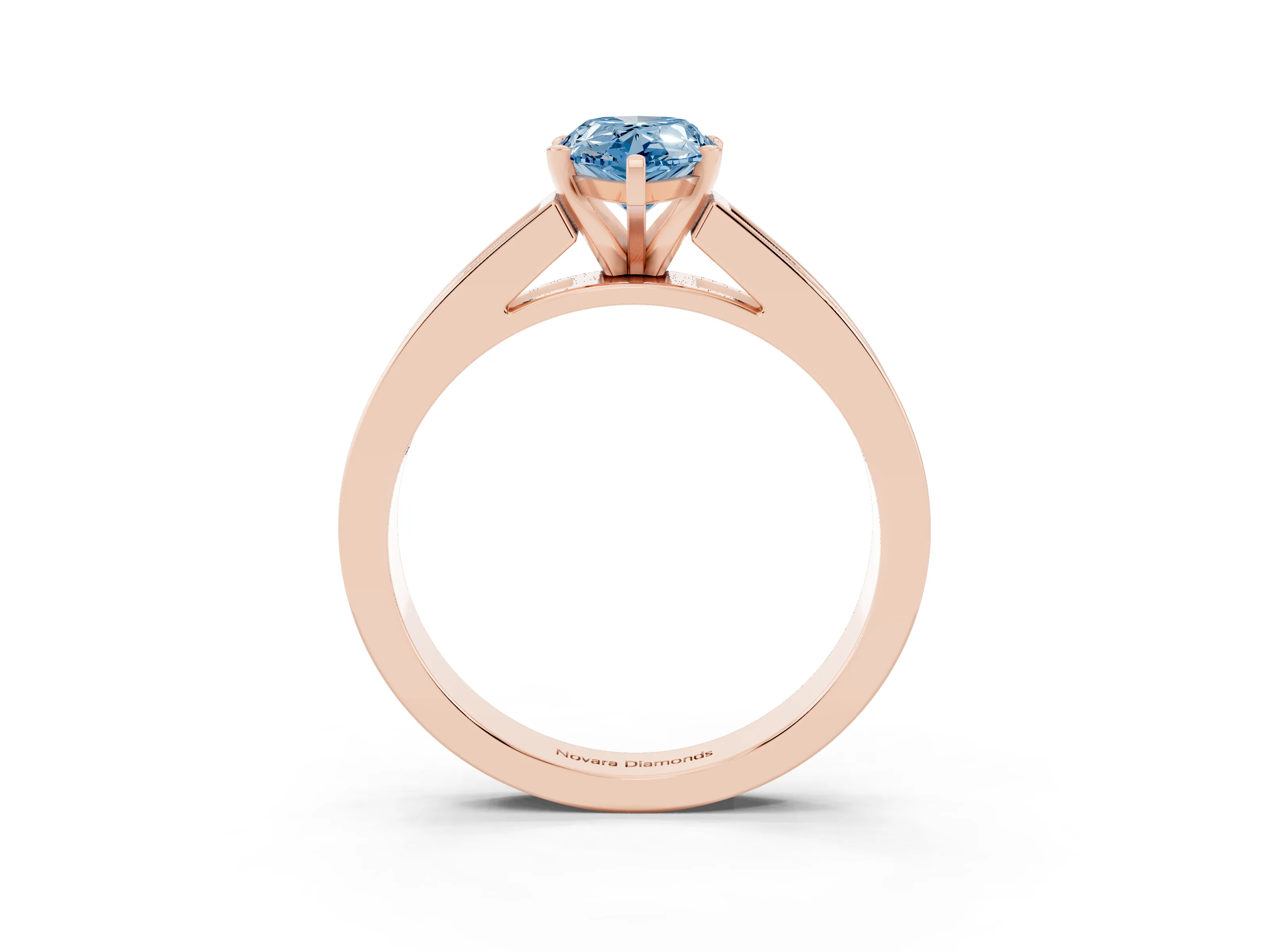Fancy Blue Pear Cut Diamond Solitaire Ring Set in Rose gold with Channel-Set Band and Prong Setting