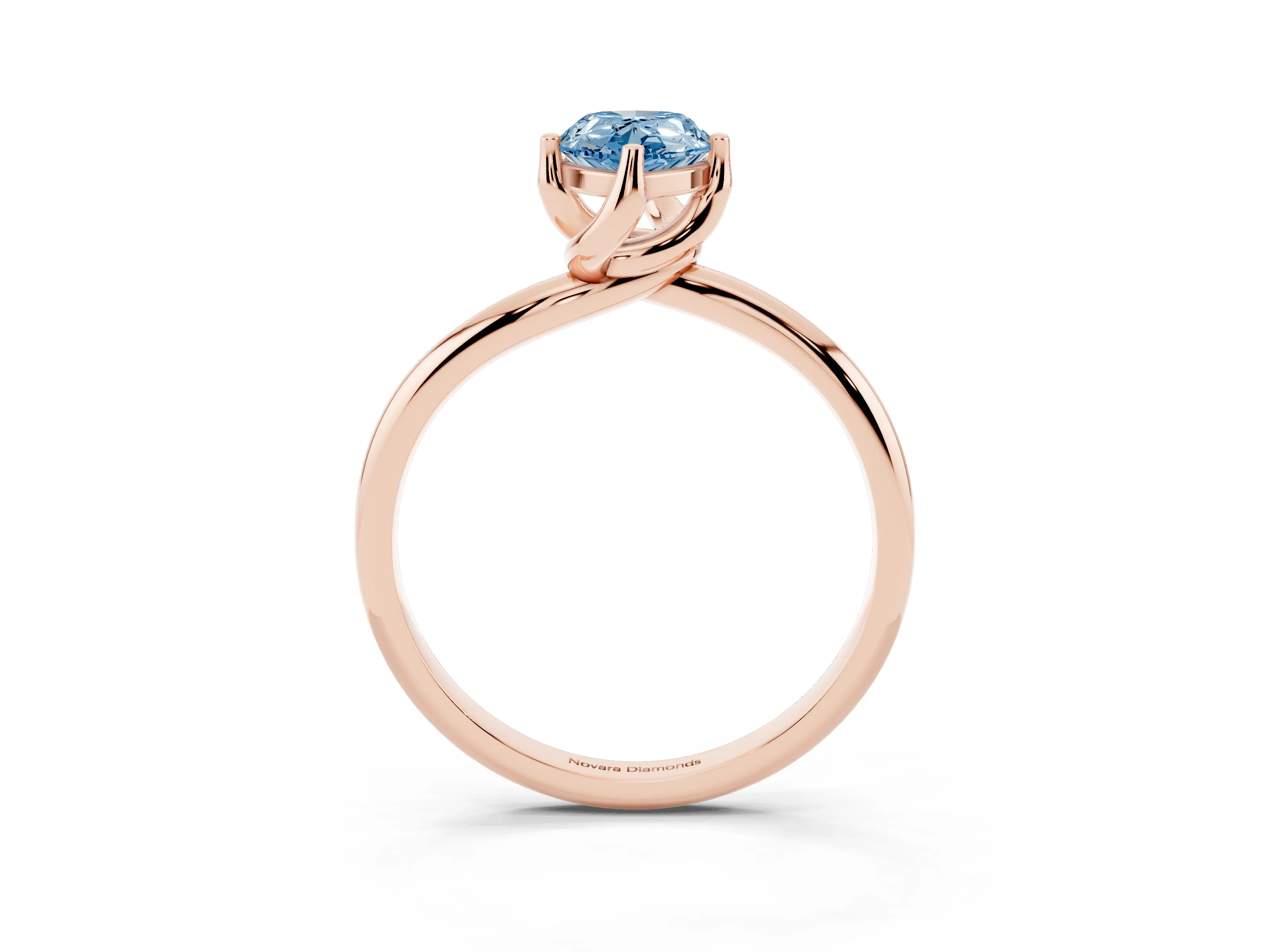 Fancy Blue Pear Cut Diamond Solitaire Engagement Ring Set in Rose gold with Classic Plain Band