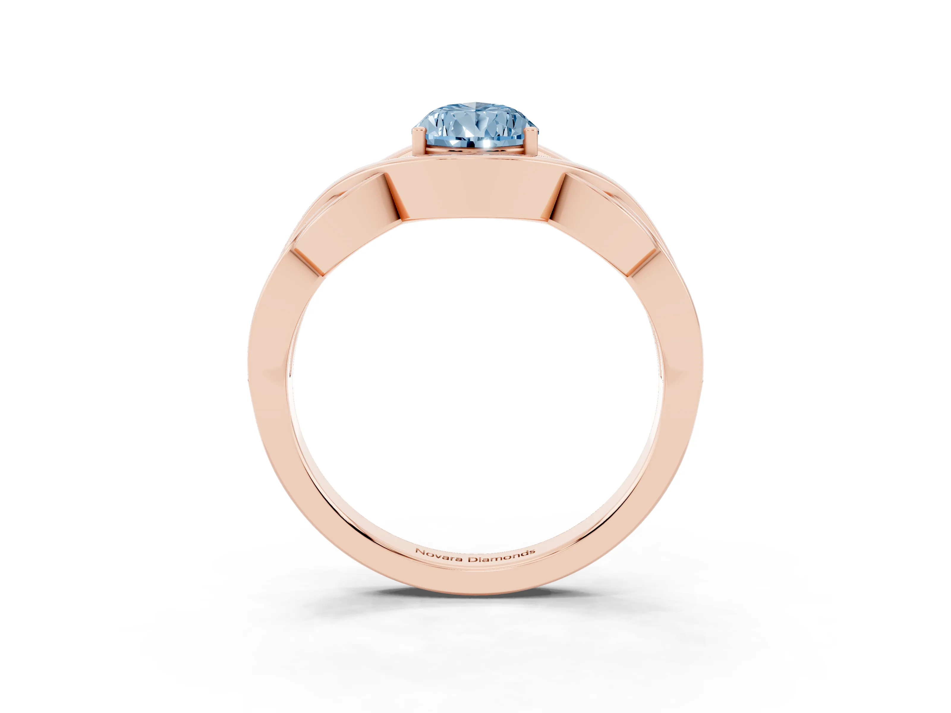 Fancy Blue Pear Cut Diamond Solitaire Ring Set in Rose gold with Intertwined Band