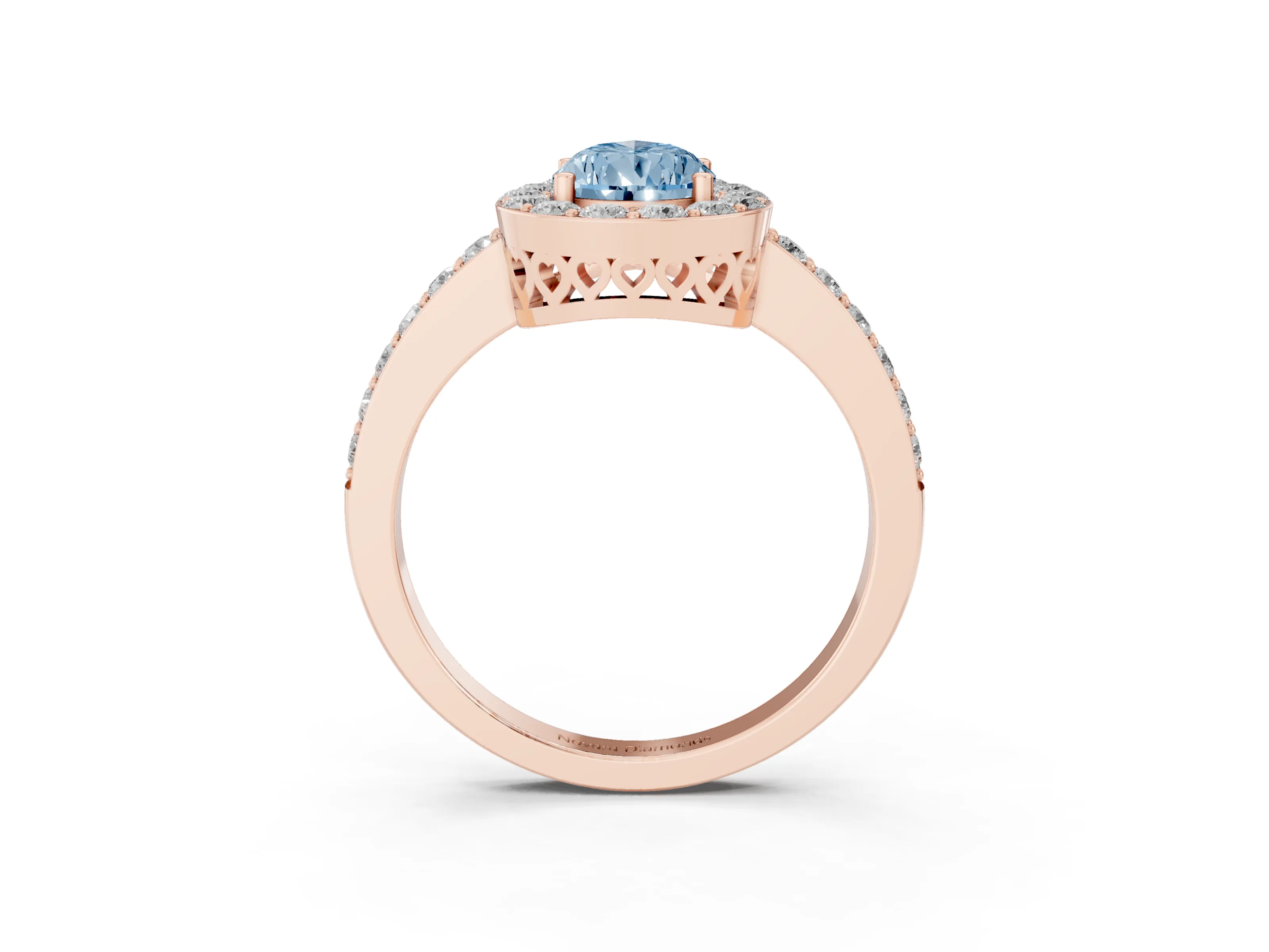 Fancy Blue Pear Cut Diamond Halo Ring Set in Rose gold with Pavé-Setting Band and Open Prong Center