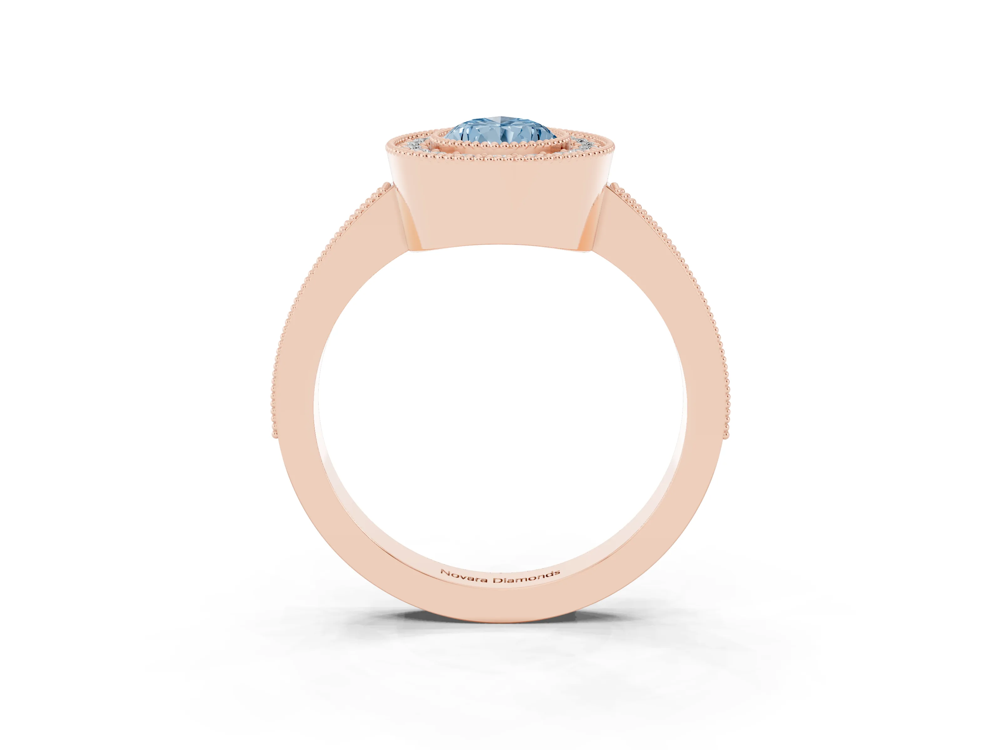 Fancy Blue Pear Cut Diamond Halo Engagement Ring Set in Rose gold with Pavé Band and Round Halo Stones