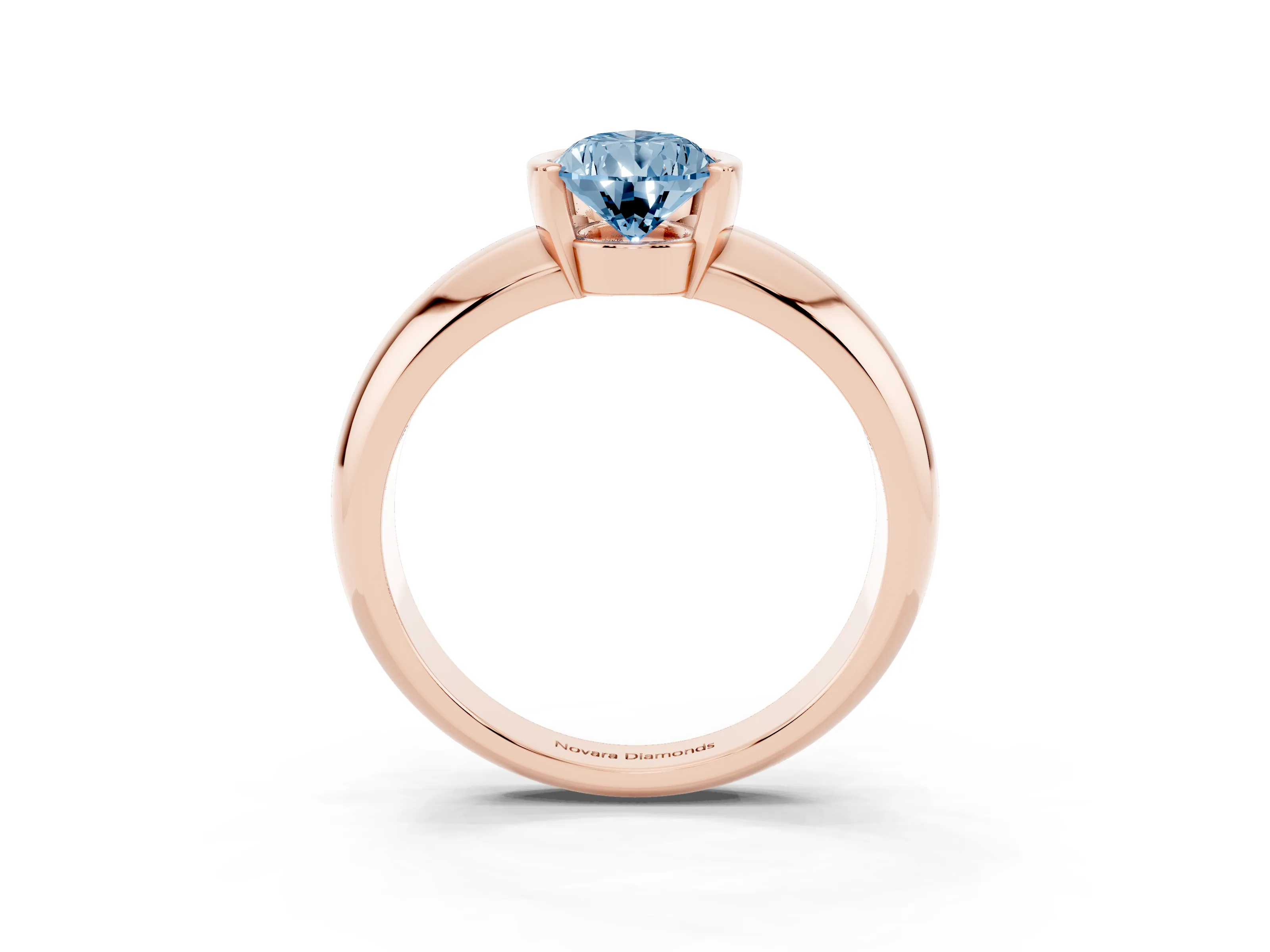 Fancy Blue Pear Cut Diamond Solitaire Tension Set Ring Set in Rose gold with Wide Band