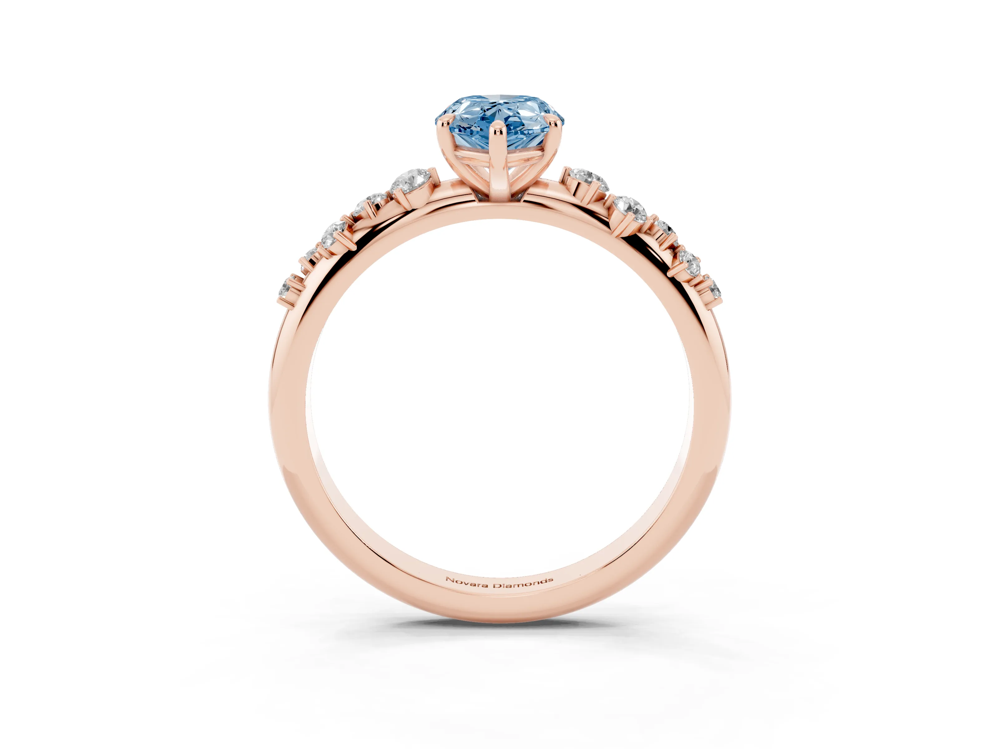 Fancy Blue Pear Cut Diamond Cluster Solitaire Ring Set in Rose gold with Prong Setting