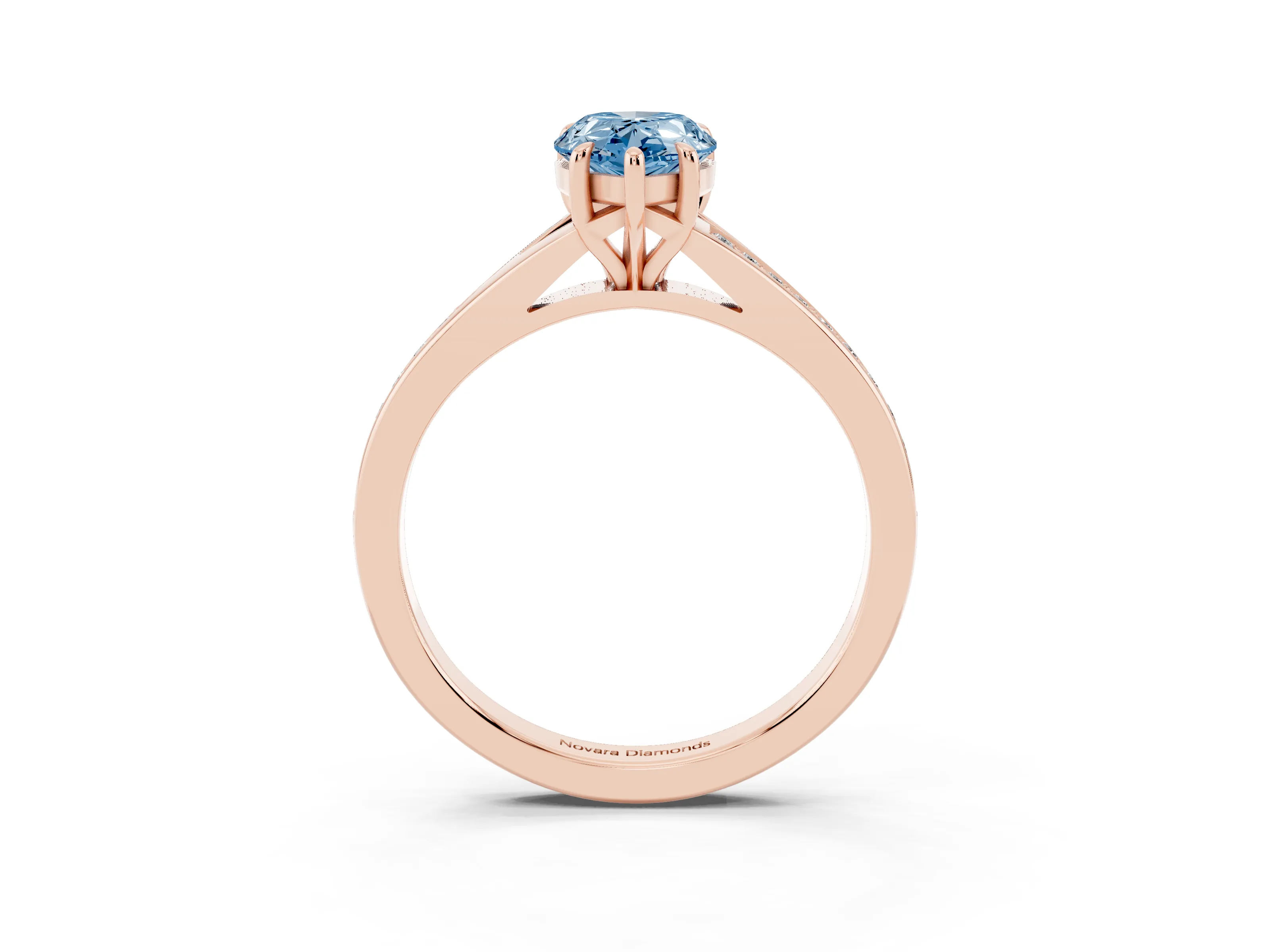 Fancy Blue Pear Cut Diamond Solitaire Ring Set in Rose gold with Pavé Accent Band and Classic Prong Setting