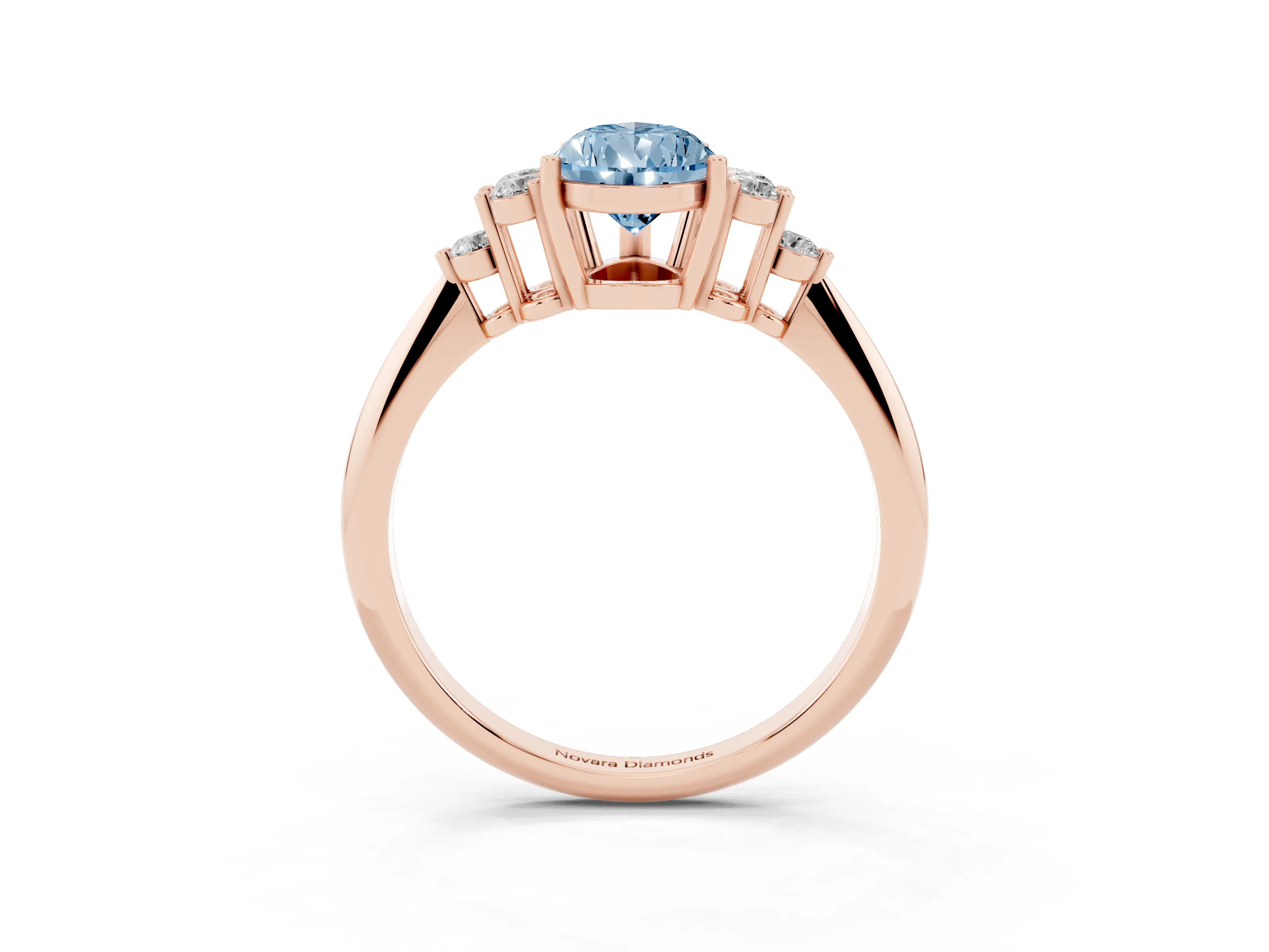 Fancy Blue Pear Cut Diamond Cluster Ring Set in Rose gold with Plain Band and Prong Setting