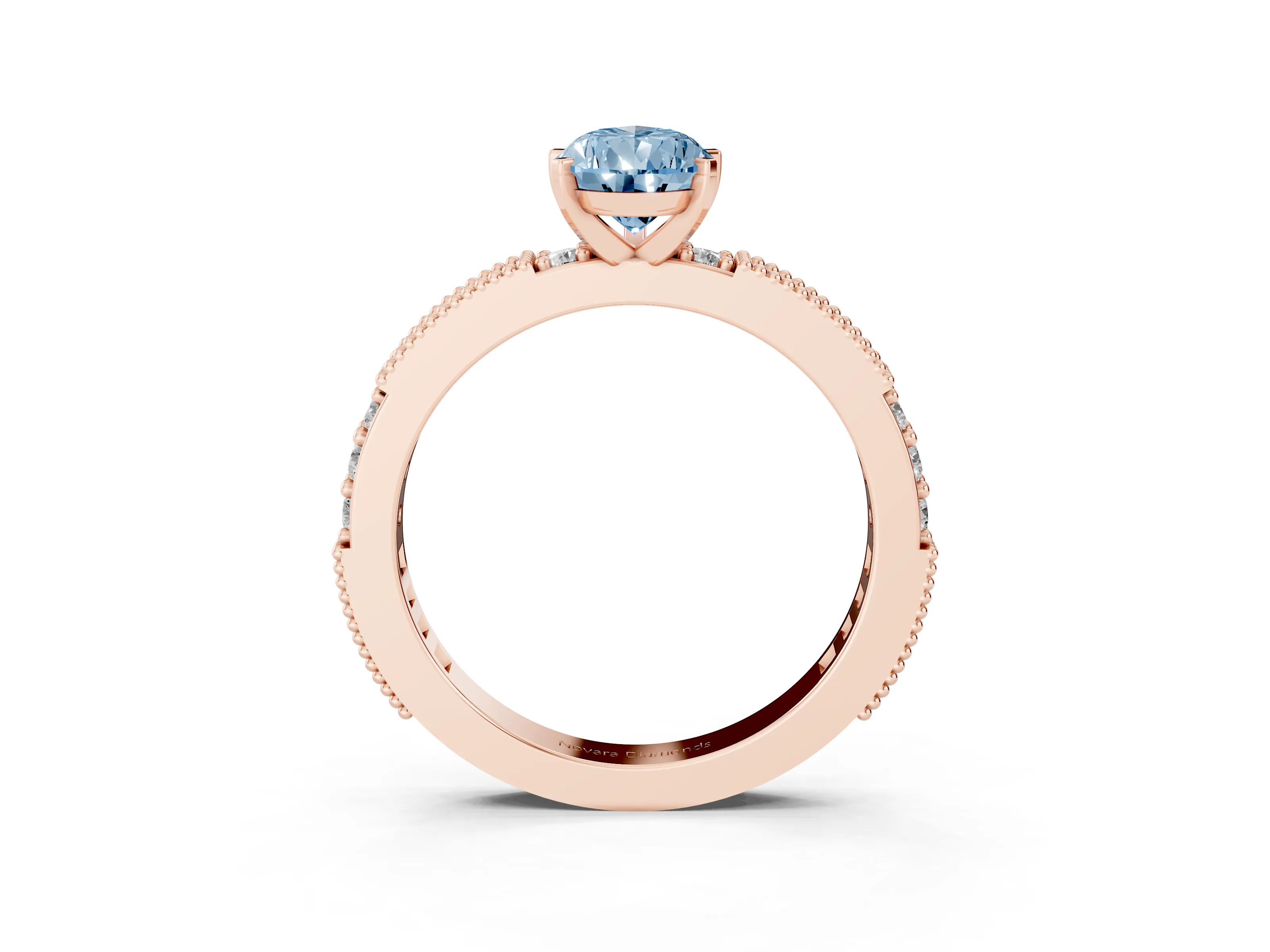 Fancy Blue Pear Cut Diamond Solitaire Ring Set in Rose gold with Slim Pavé Band and Prong Setting