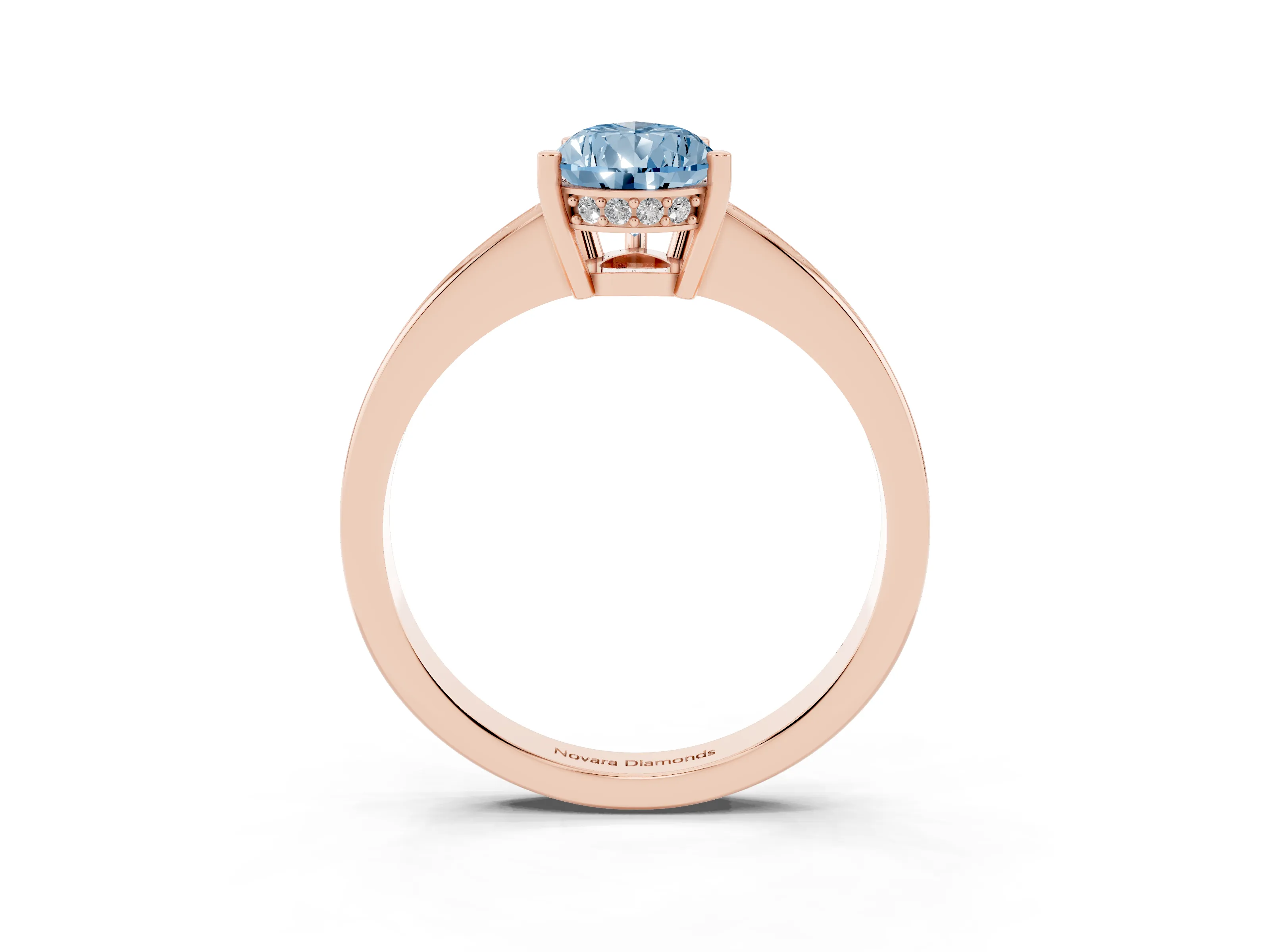 Fancy Blue Pear Cut Diamond Pavé Band Prong Set Solitaire Ring Set in Rose gold