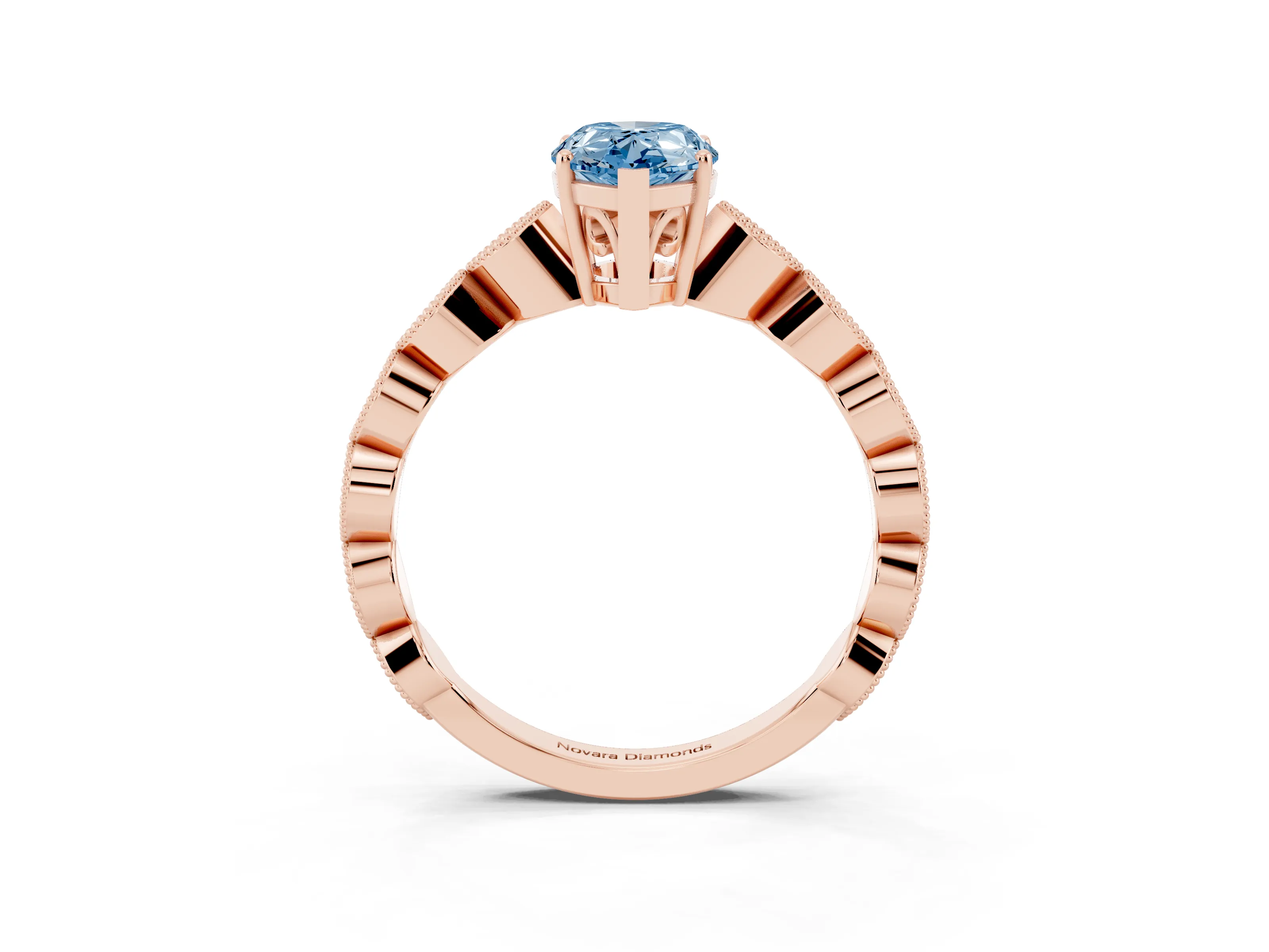 Fancy Blue Pear Cut Diamond Solitaire Ring Set in Rose gold with Infinity Twist Pavé Band