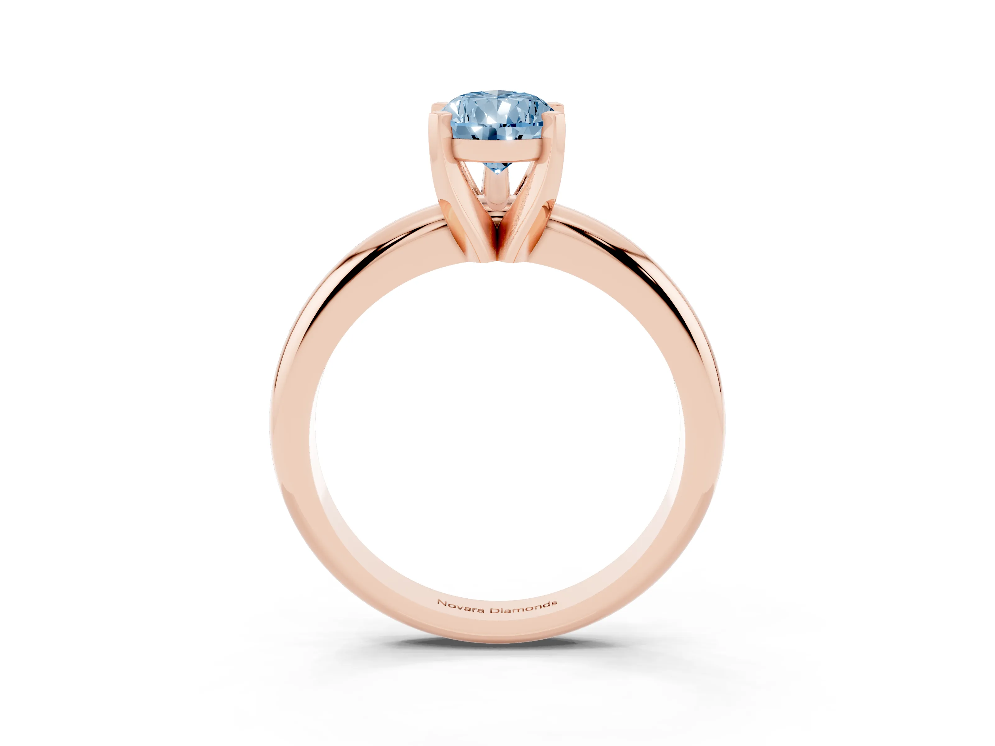 Fancy Blue Pear Cut Diamond Solitaire Engagement Ring Set in Rose gold with Round Band and Prong Setting