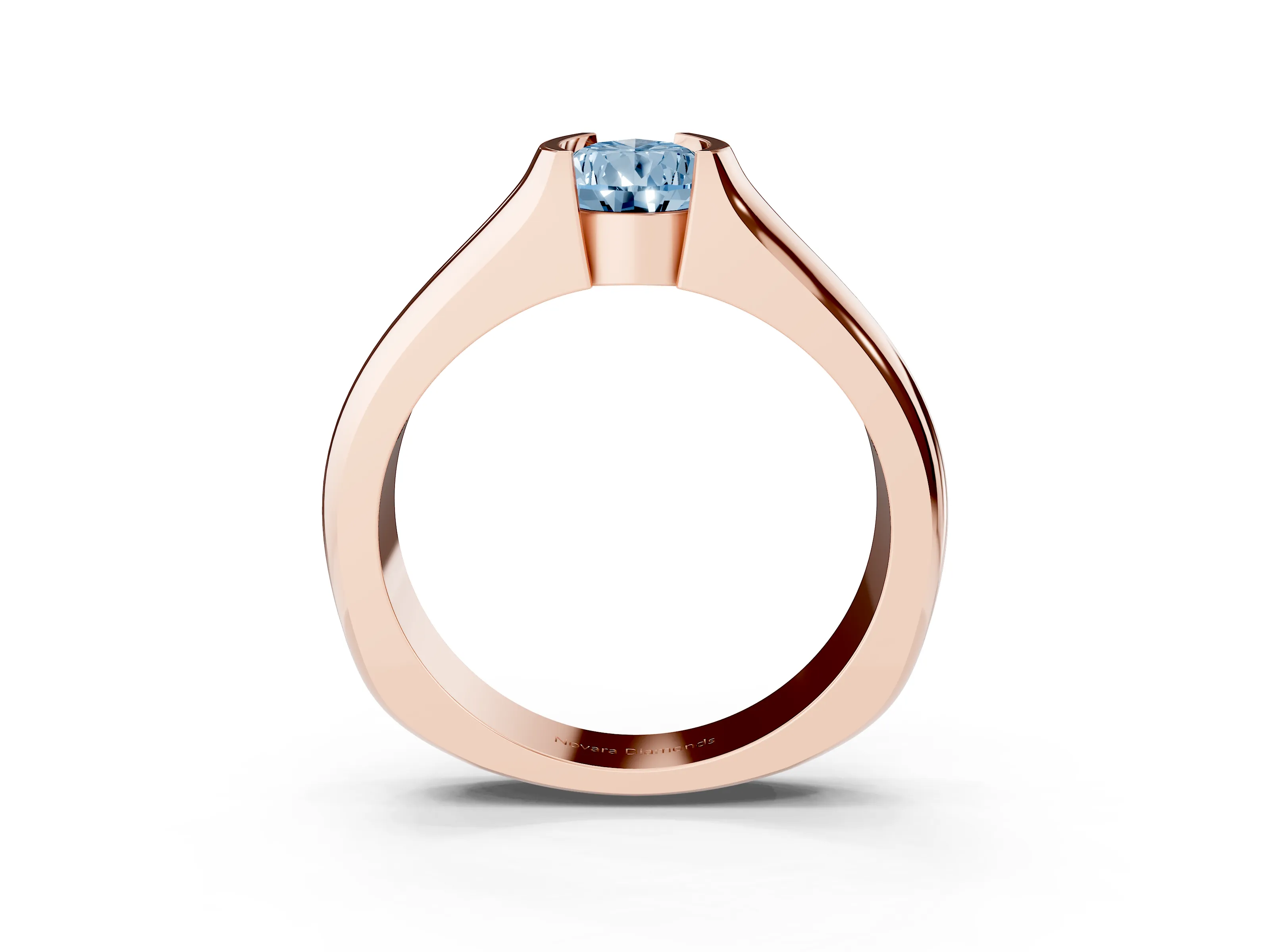 Fancy Blue Pear Cut Diamond Bezel Solitaire Ring Set in Rose gold with Wide Band