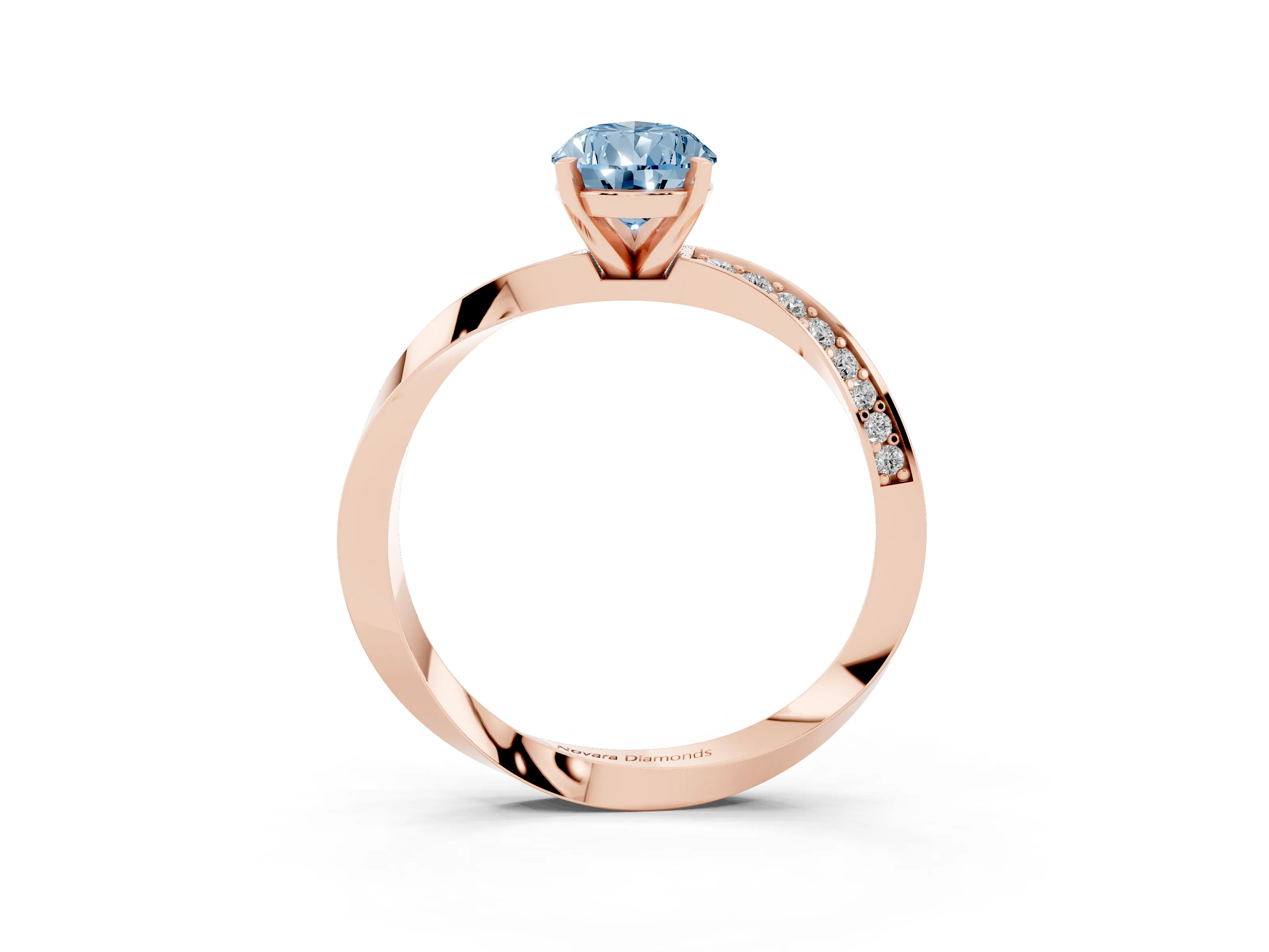 Fancy Blue Pear Cut Diamond Engagement Ring Set in Rose gold with Side Stone Accents and Prong Setting