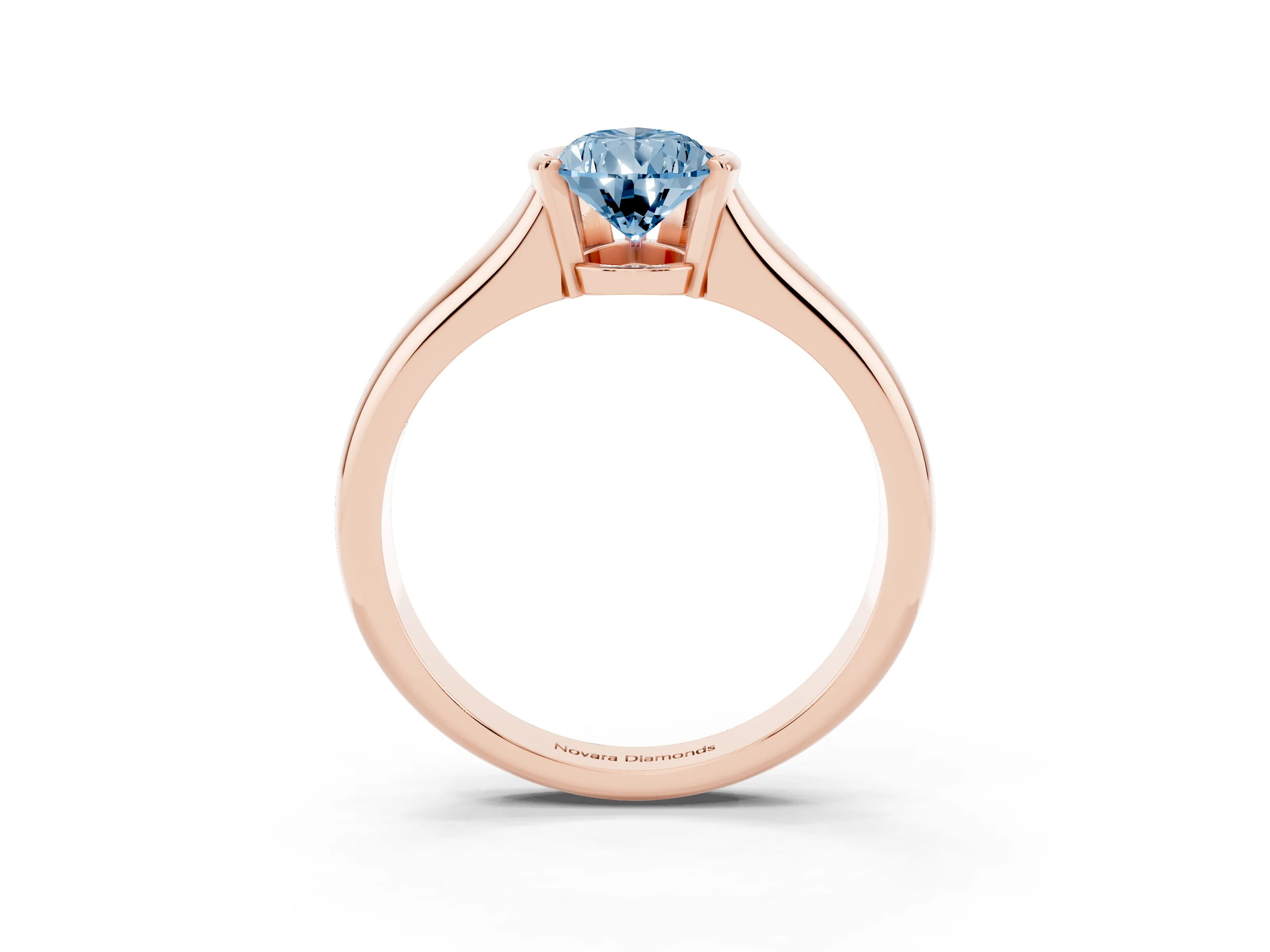Fancy Blue Pear Cut Diamond Solitaire Tension Set Ring Set in Rose gold with Split Shank Band