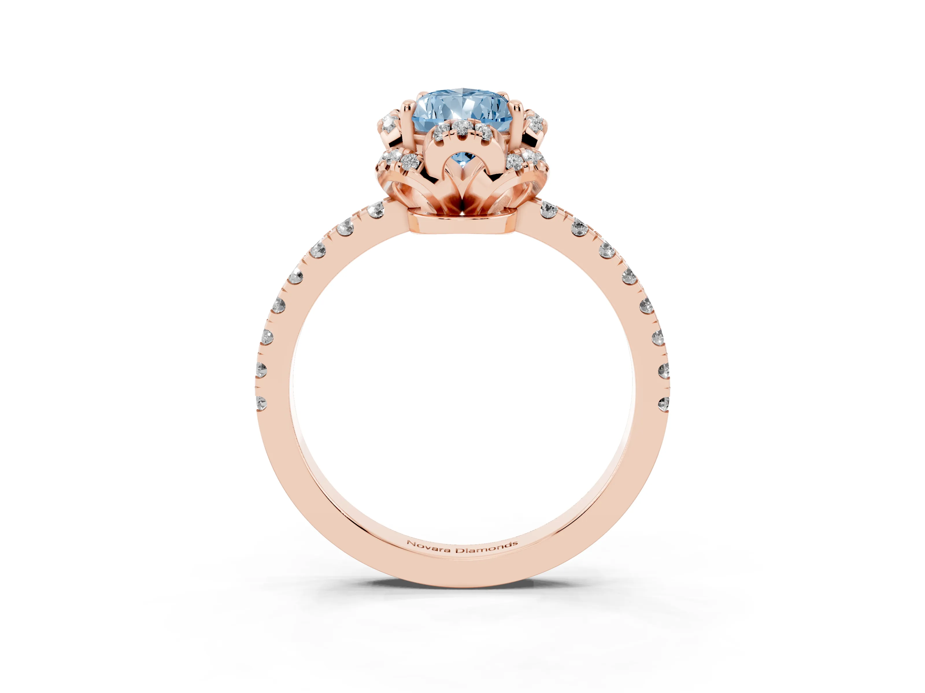 Fancy Blue Pear Cut Diamond Halo Pavé Band Ring Set in Rose gold with Prong-Held Center