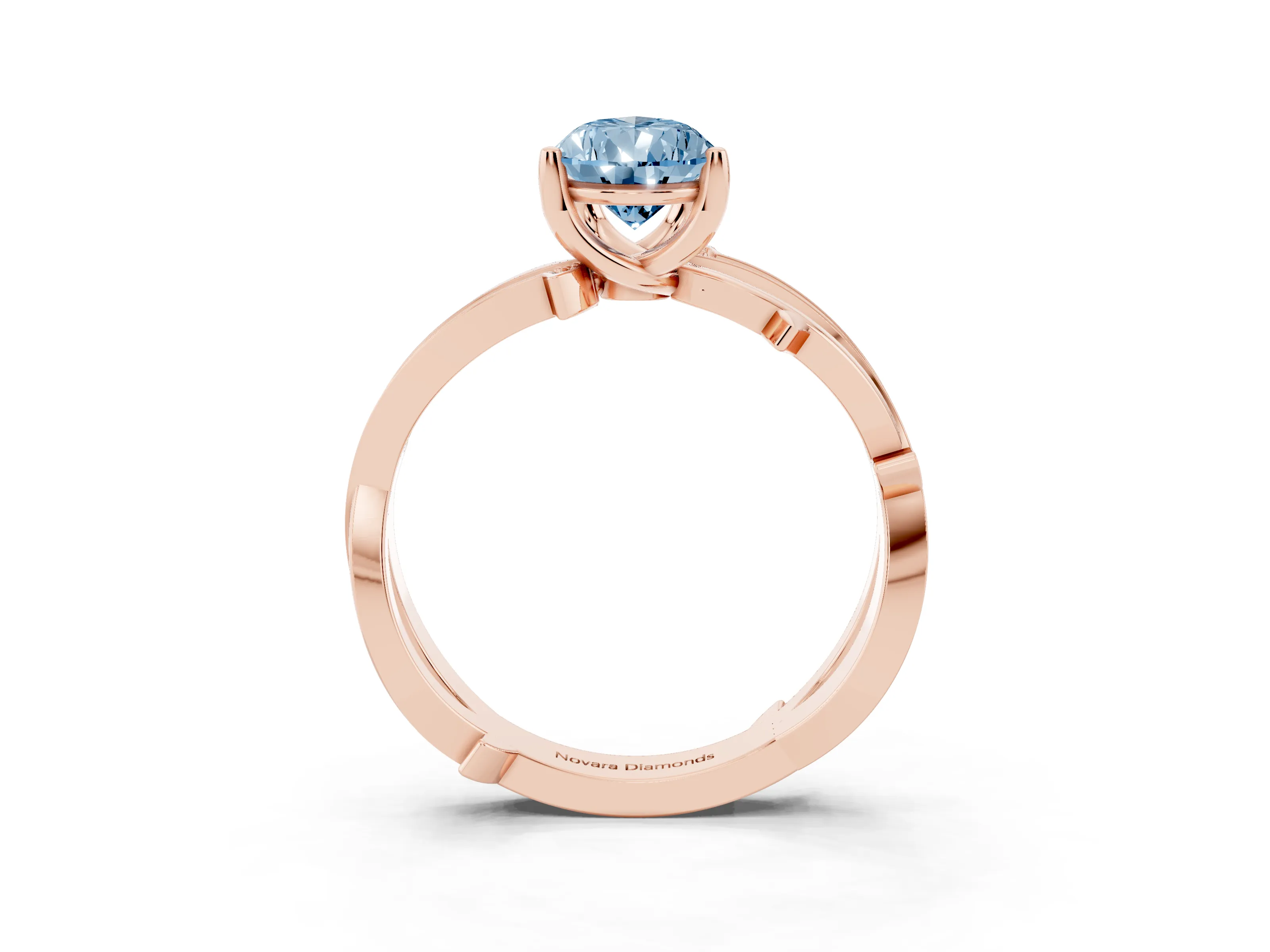 Fancy Blue Pear Cut Diamond Pavé Twist Band Solitaire Ring Set in Rose gold with Prong Setting