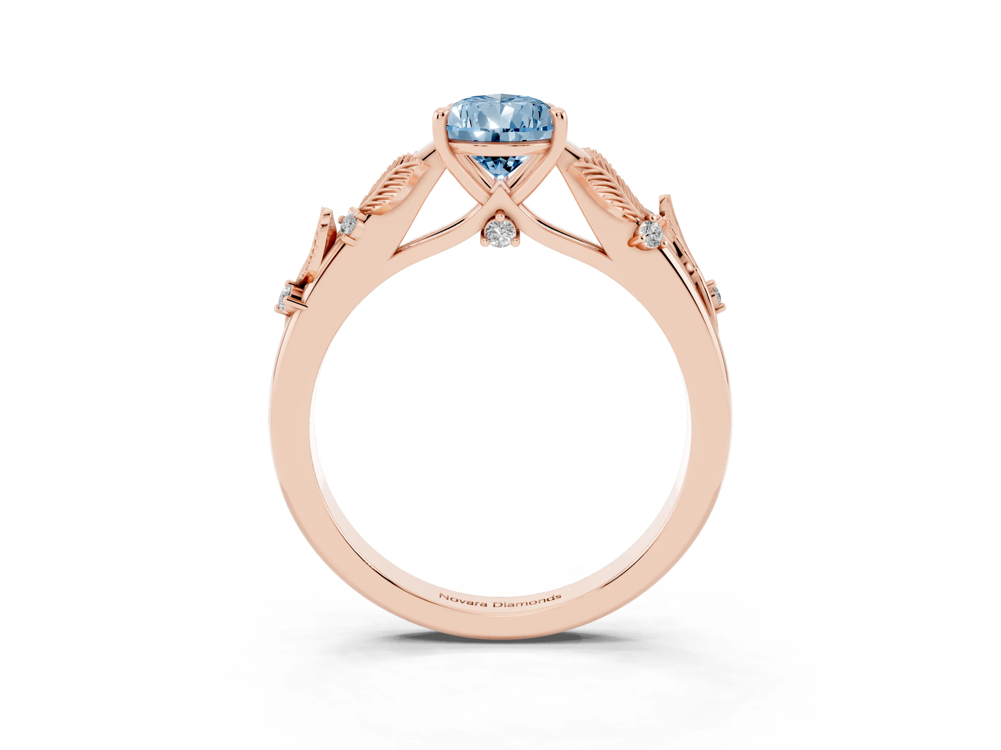 Fancy Blue Pear Cut Diamond Solitaire Ring Set in Rose gold with Leaf Motif Band