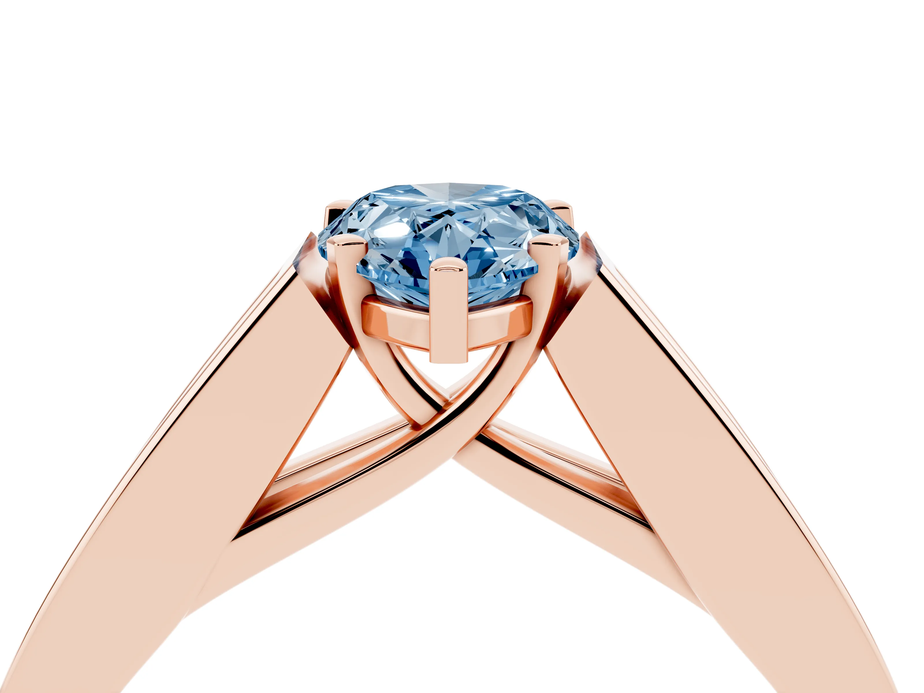 Fancy Blue Pear Cut Diamond Solitaire Ring Set in Rose gold with Channel-Set Accent Stones and Prong Setting
