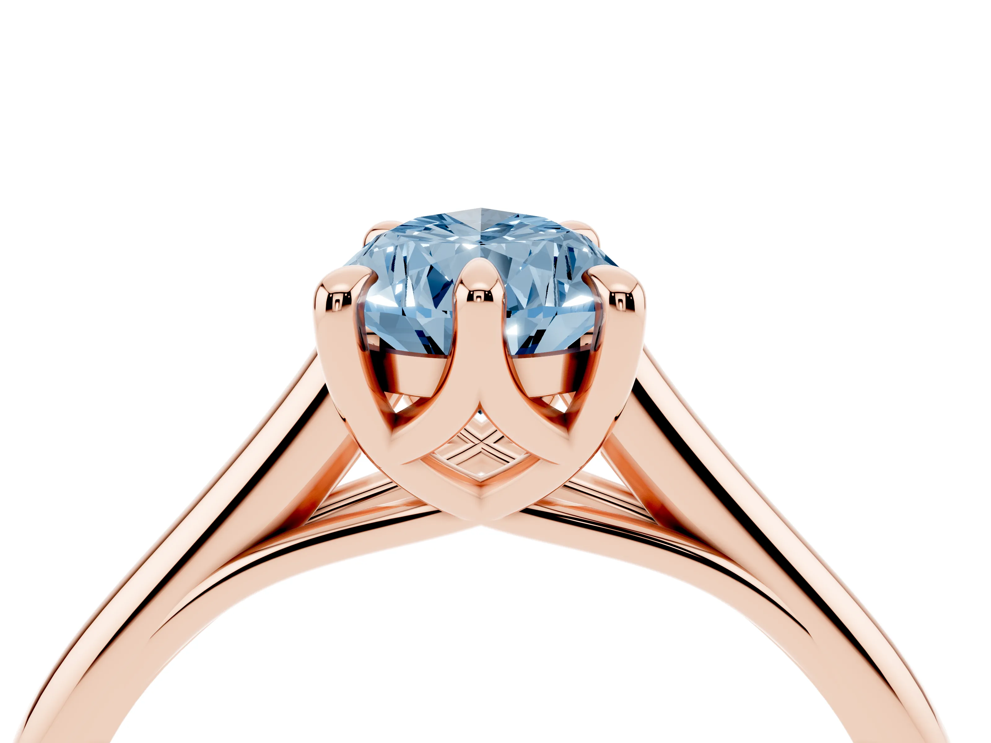 Fancy Blue Pear Cut Diamond Solitaire Engagement Ring Set in Rose gold with Prong Setting and Plain Classic Band