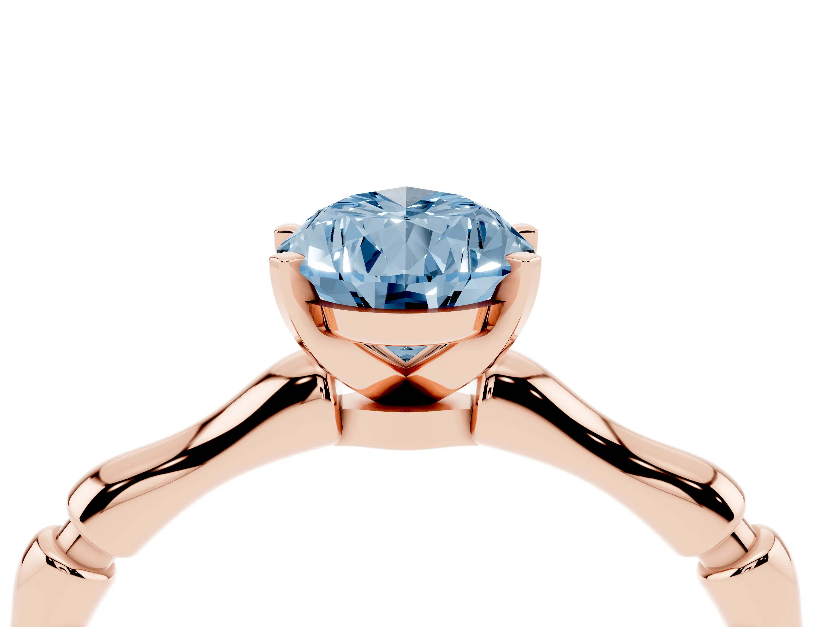 Fancy Blue Pear Cut Diamond Solitaire Ring Set in Rose gold with Bamboo Band and Prong Setting