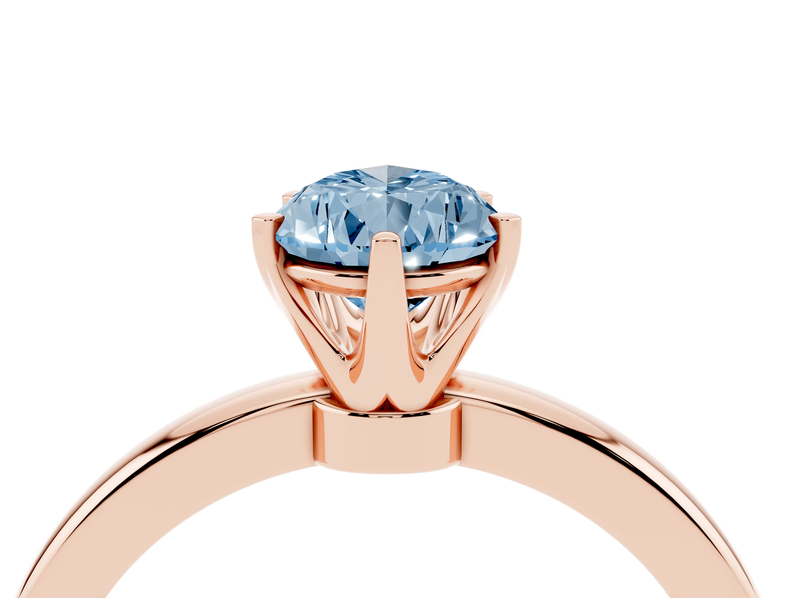 Fancy Blue Pear Cut Diamond Solitaire Ring Set in Rose gold with Raised Prong Setting on a Classic Band