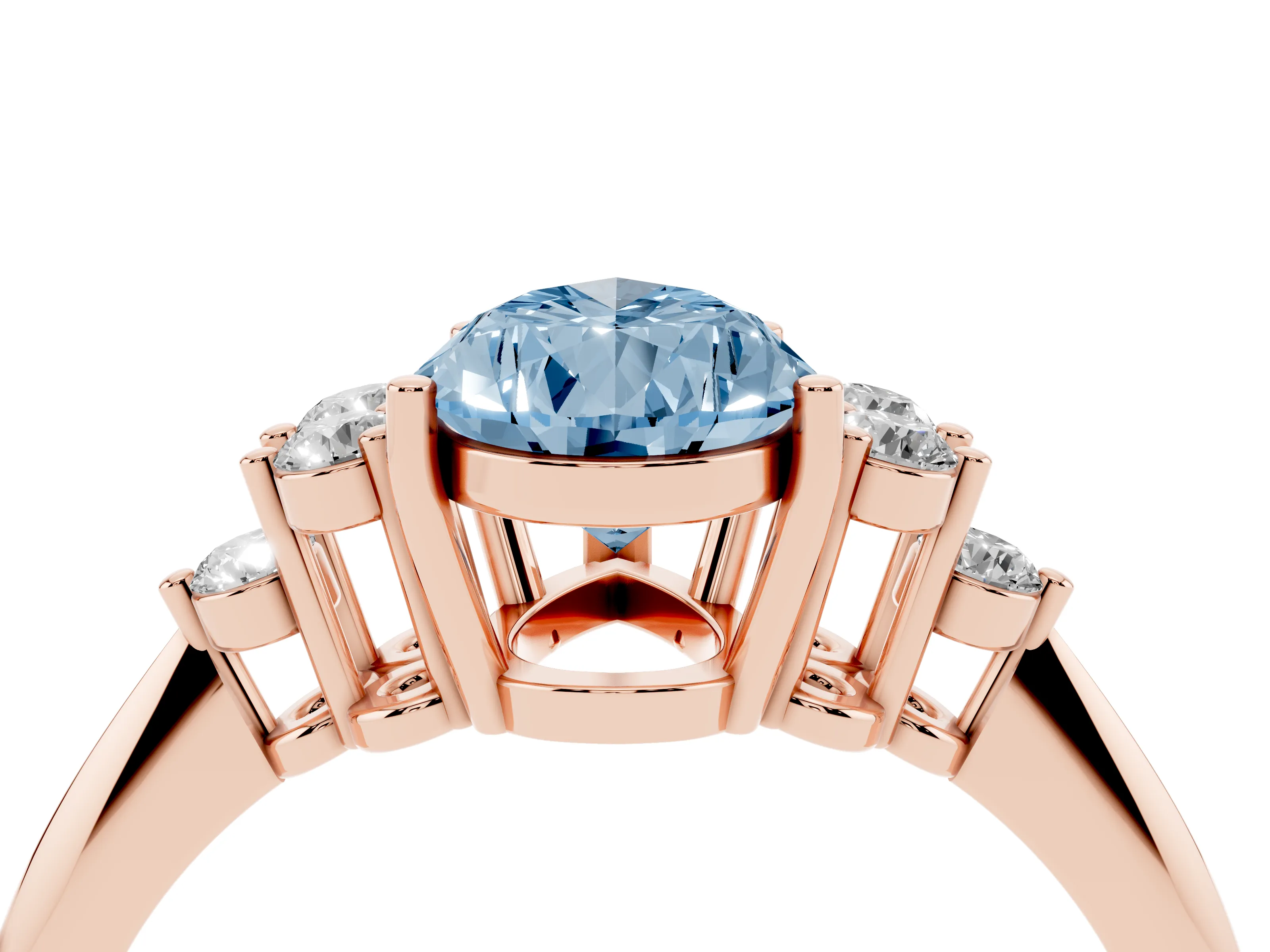 Fancy Blue Pear Cut Diamond Cluster Ring Set in Rose gold with Plain Band and Prong Setting