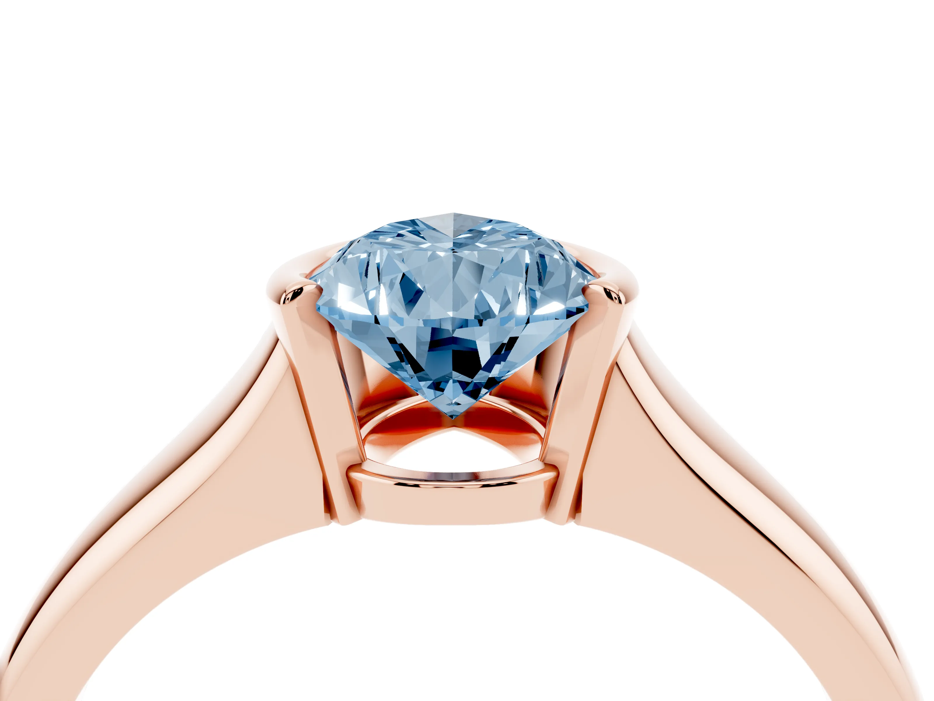 Fancy Blue Pear Cut Diamond Solitaire Tension Set Ring Set in Rose gold with Split Shank Band