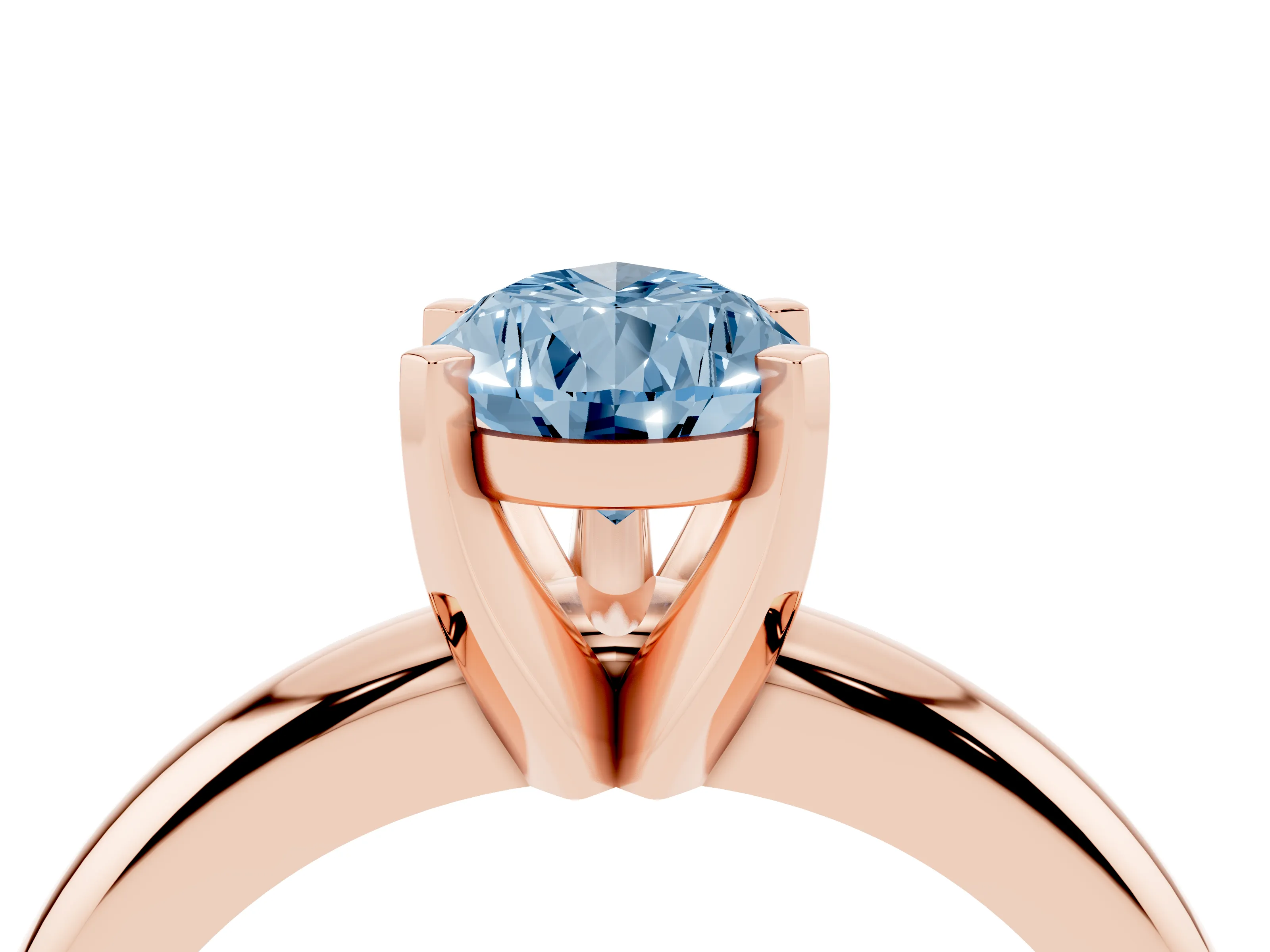 Fancy Blue Pear Cut Diamond Solitaire Engagement Ring Set in Rose gold with Round Band and Prong Setting
