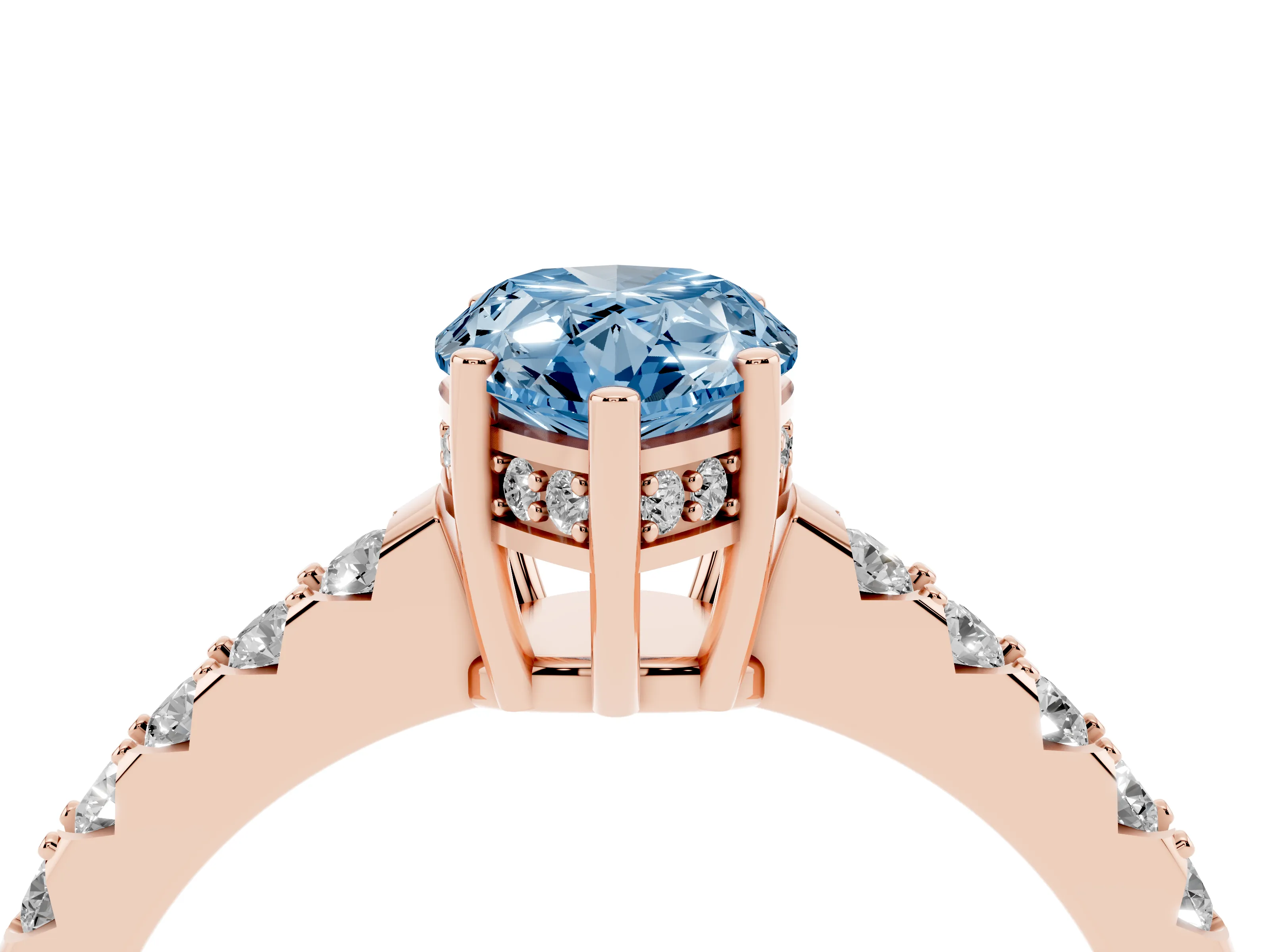 Fancy Blue Pear Cut Diamond Solitaire Engagement Ring Set in Rose gold with Pavé Band and Prong Setting