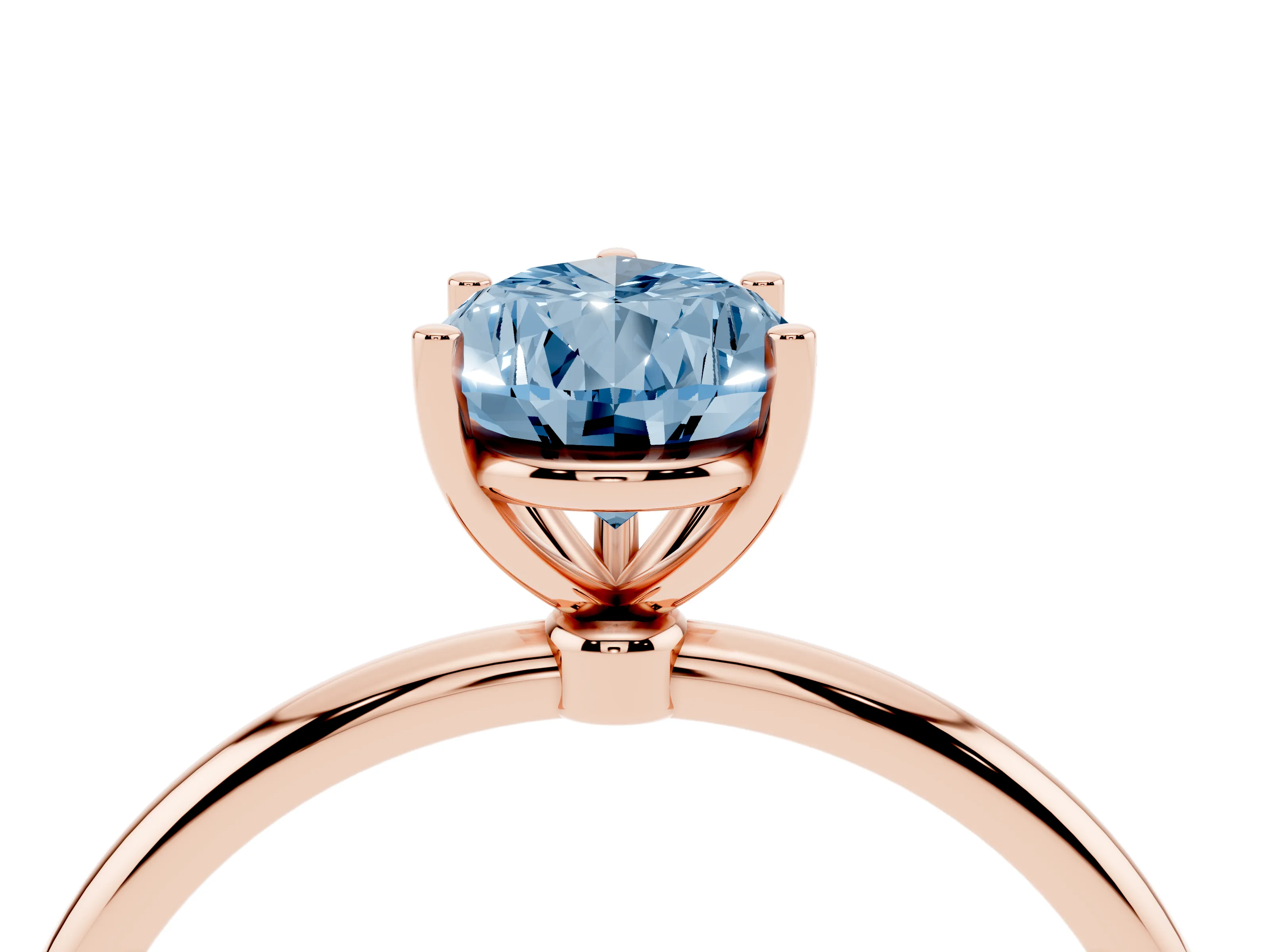 Fancy Blue Pear Cut Diamond Solitaire Engagement Ring Set in Rose gold with Thin Band and Prong Setting