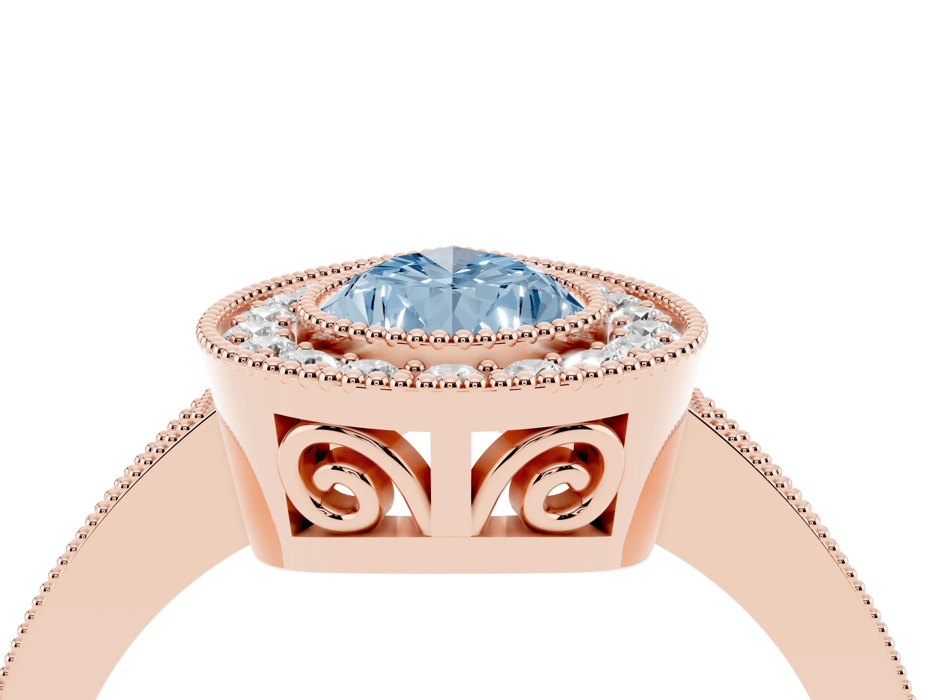 Fancy Blue Pear Cut Diamond Round Halo Ring Set in Rose gold with Pavé Band
